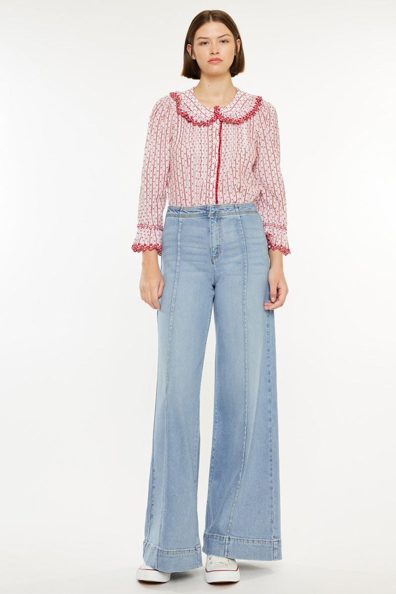 Deena High Rise Wide Leg Jeans for Women - Stretchy Comfort Denim Pants with Flared Fit - Perfect for Casual Outings, Work & Date Nights