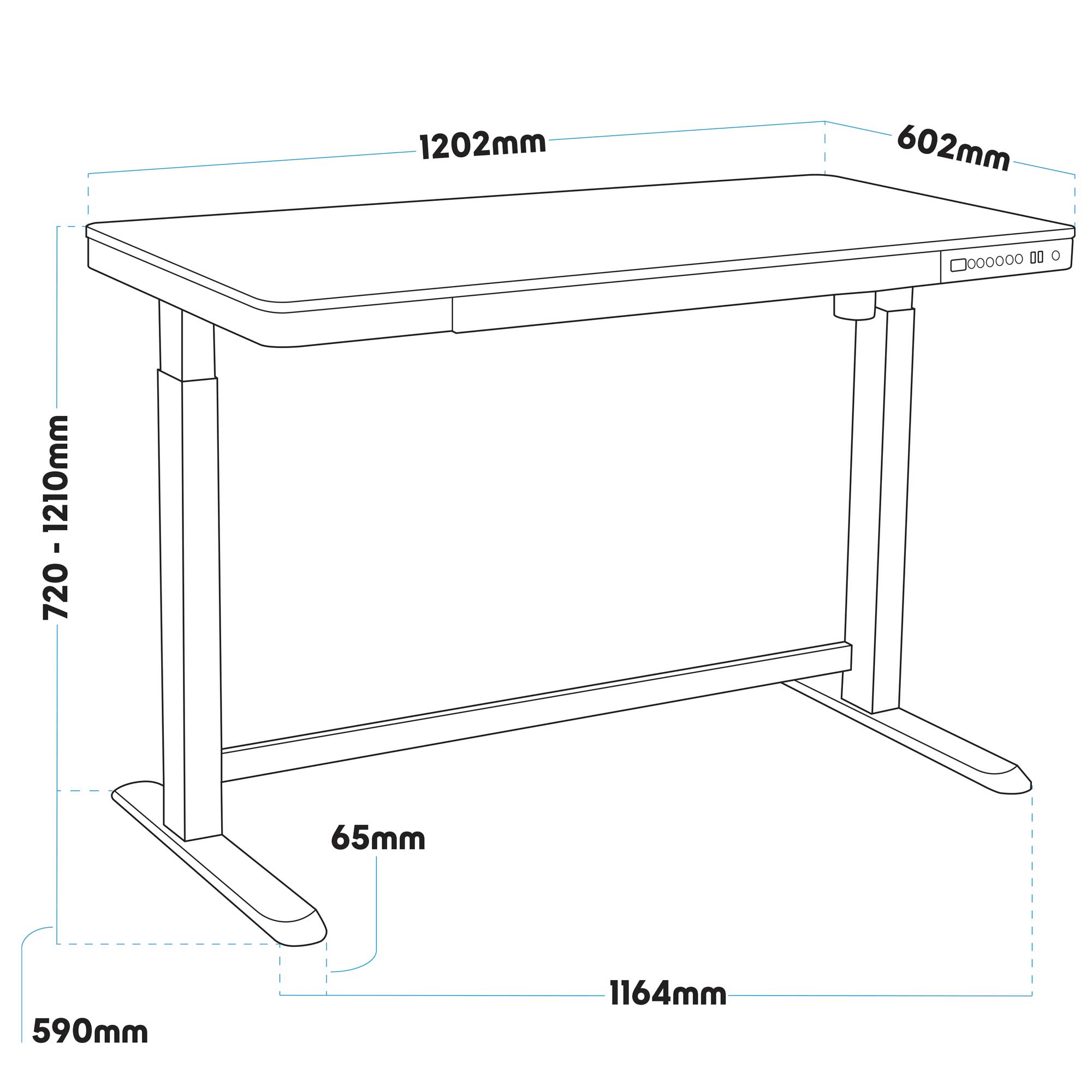 Electric Height Adjustable Sit Stand Desk with USB Ports - 47.2