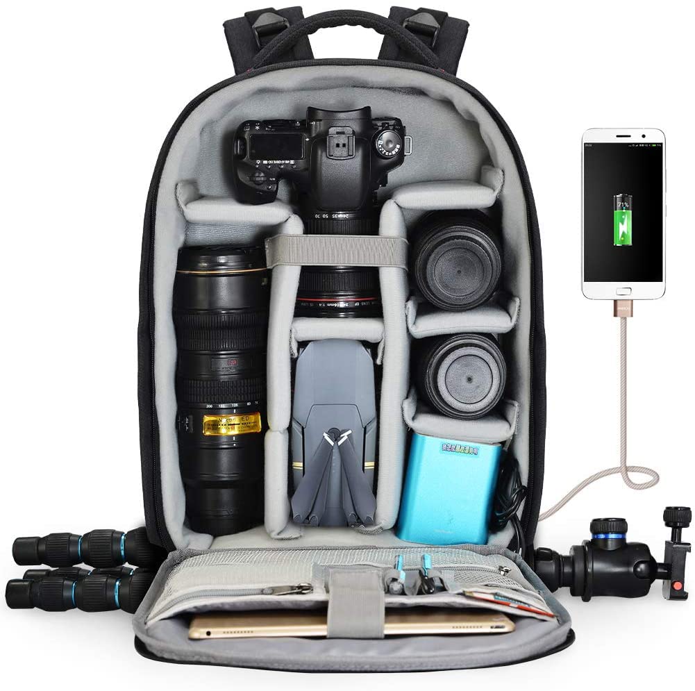 Professional DSLR Camera Backpack with USB Charging Port & Rain Cover - Waterproof Photography Laptop Bag for Women & Men - Compatible with Sony Canon Nikon Cameras, Lenses & Tripods - Perfect for Travel, Hiking & Outdoor Photography