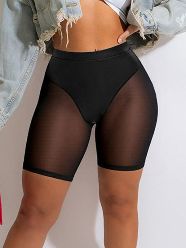 ZASUWA Women's Sexy Sheer Mesh Faux Leather High Waist Butt Lifting Shorts - Perfect for Night Out, Club Wear & Body Shaping