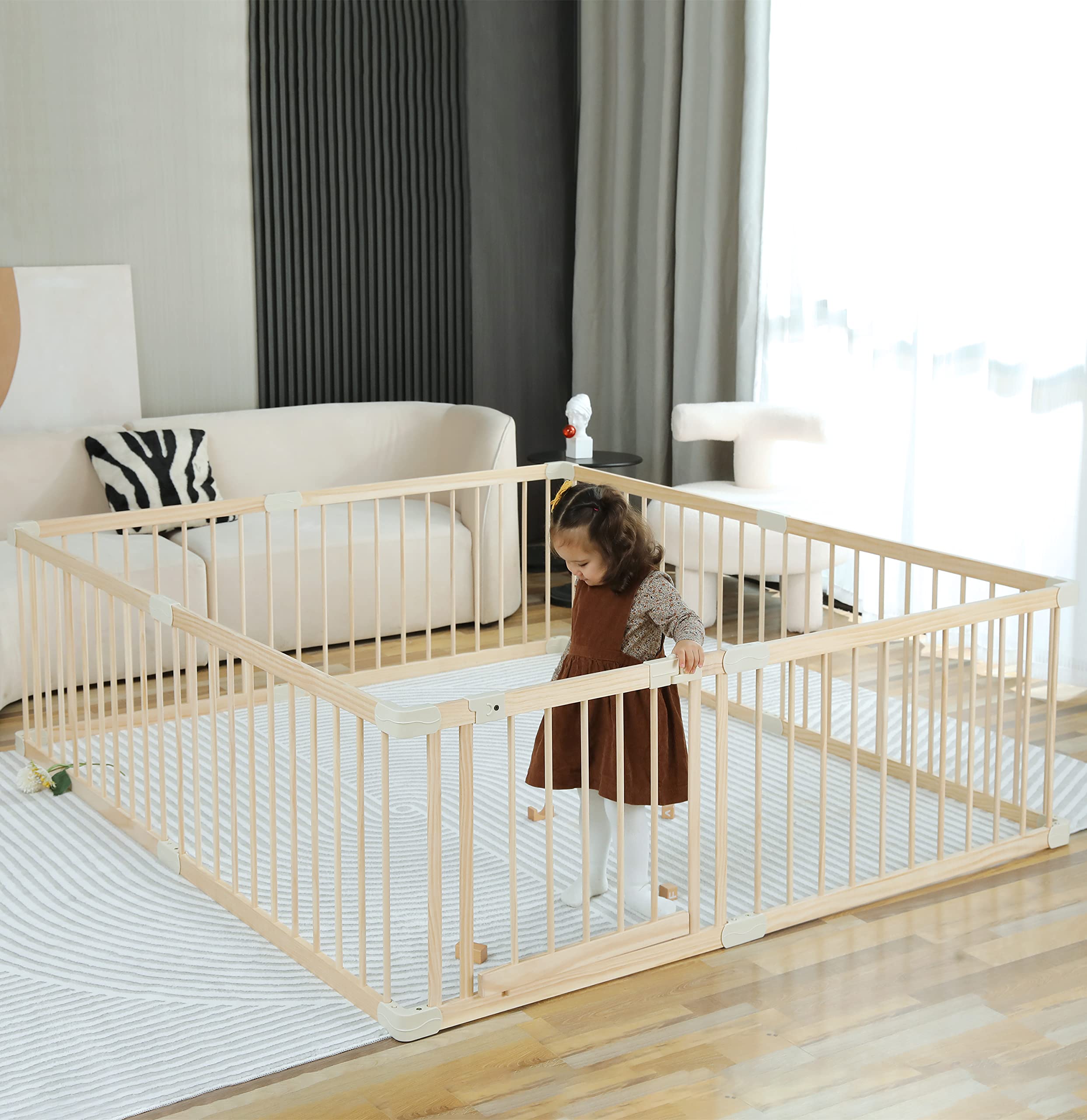 Wooden Baby Playpen - Large 180x200x61cm Play Yard for Babies & Toddlers | Indoor Play Fence, Safe Daycare & Gym Area | Perfect for Home, Nursery & Childcare Centers