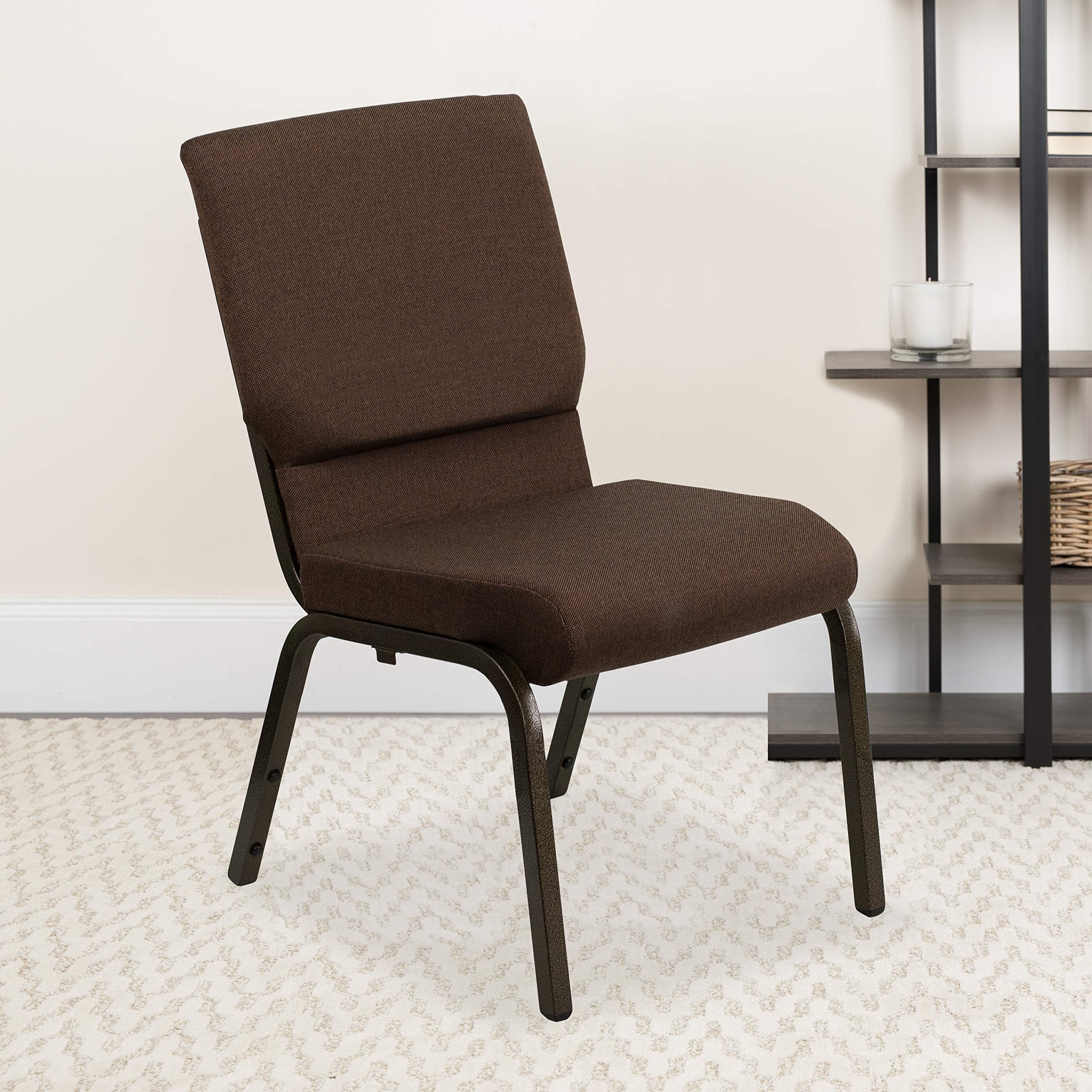 Brown Fabric & Gold Vein Frame Stackable Auditorium Chairs - 19 Inch Wide Padded Seating - Perfect for Theaters, Conference Rooms & Event Venues