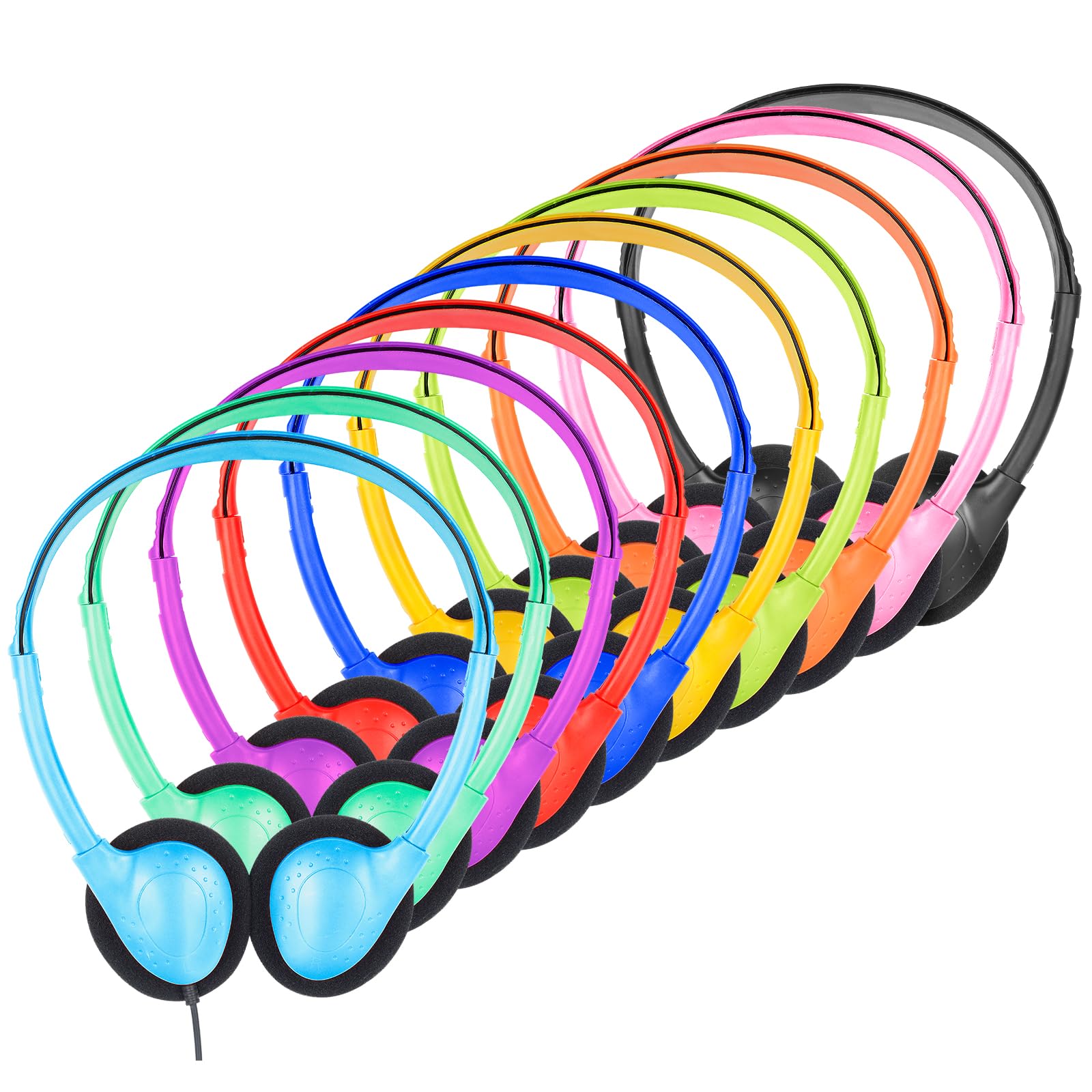Bulk Classroom Headphones 15-Pack - Durable School Headphones for Students & Kids with 3.5mm Jack - Compatible with Chromebook, Laptop, PC & Computer - Mixed Colors (A) - Perfect for Online Learning, Language Labs & Computer Classes
