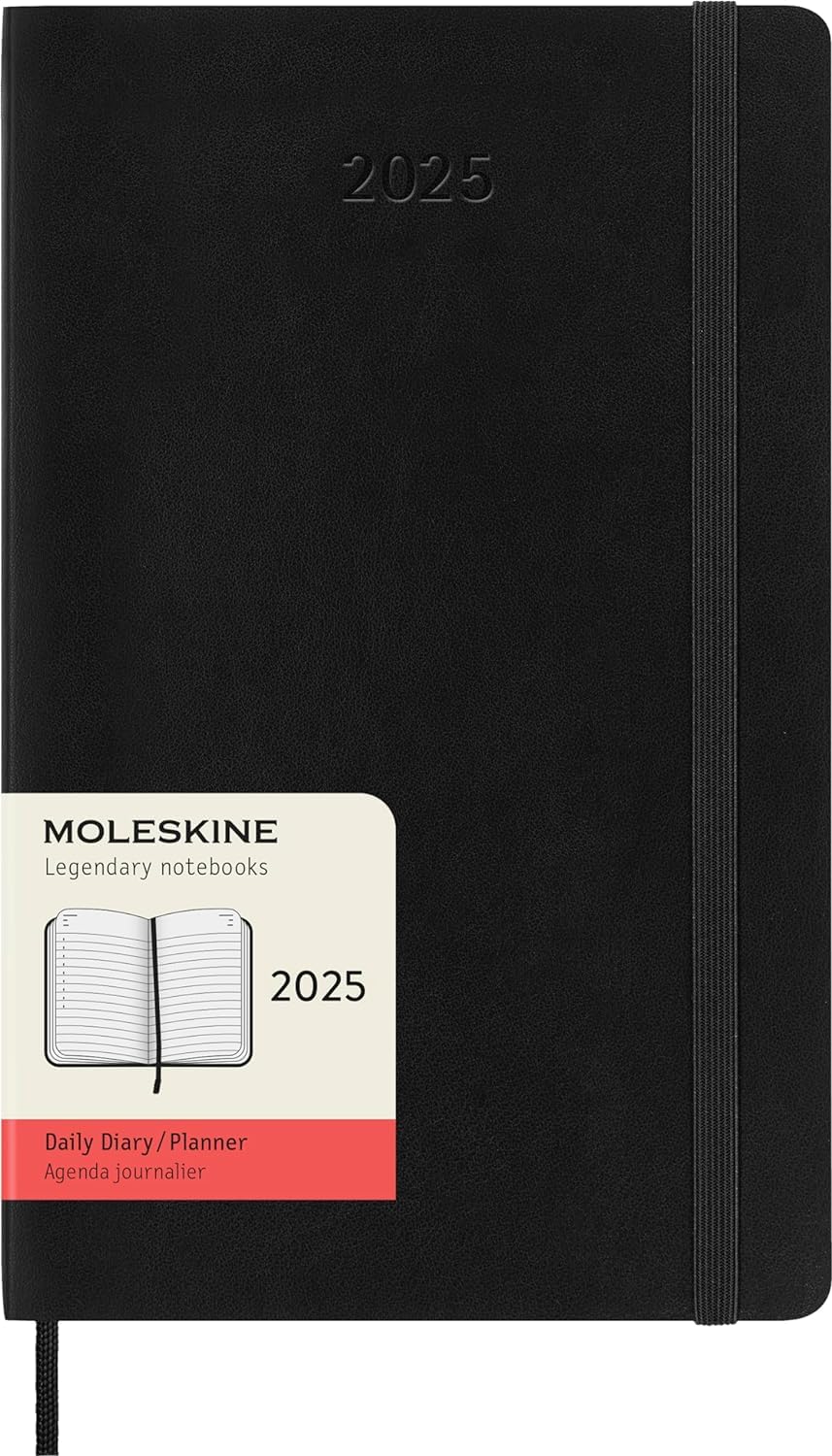 **Moleskine 2025 Daily Planner - 12-Month Agenda with Soft Cover & Elastic Closure, Large 13x21 cm, Black - Perfect for Work, School & Personal Organization**