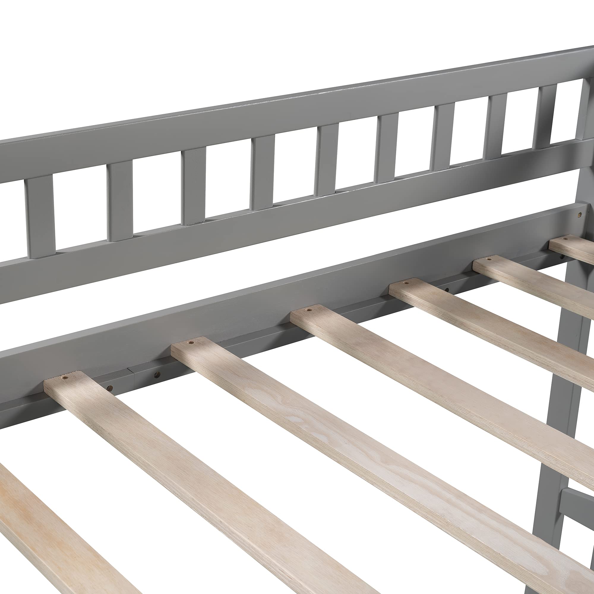 Twin Over Twin Bunk Bed with Trundle & Removable Ladder - Solid Wood Kids Bunk Bed Frame - Converts to Platform Bed or Loft Bed - No Box Spring Needed (Gray) - Perfect for Small Bedrooms, Guest Rooms & Kids' Sleepovers