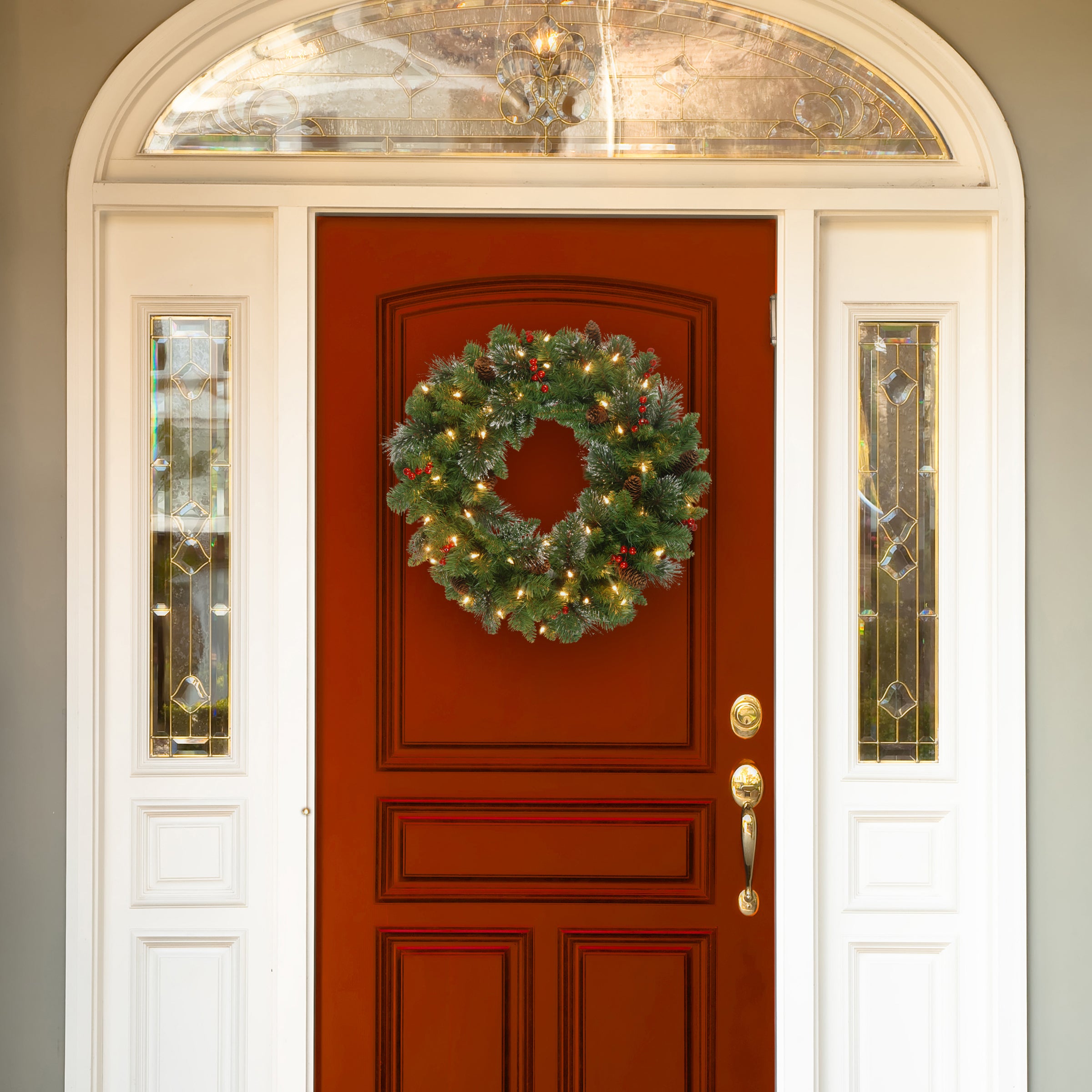 24 Inch Pre-Lit Crestwood Spruce Christmas Wreath with Infinity LED Lights - Perfect for Front Door Decor, Holiday Mantel, and Festive Home Decorations