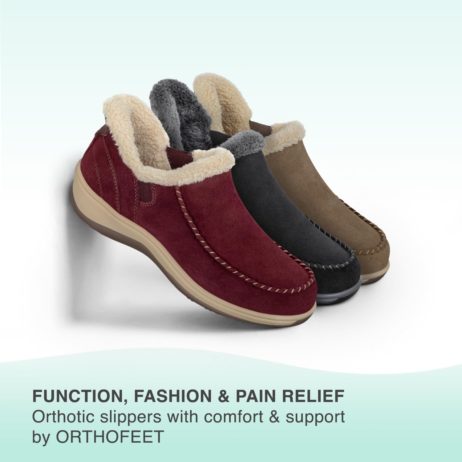 Orthofeet Women's Orthopedic Leather Lorin Hands-Free Slippers - Comfortable Arch Support for Plantar Fasciitis & Heel Pain Relief - Perfect for Home, Office & Post-Surgery Recovery