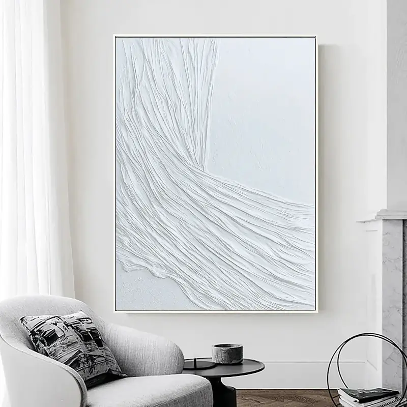 White Minimalist Textured Painting Canvas - Modern Abstract Wall Art for Living Room & Bedroom Decor | Premium Quality Artist Canvas #MM020