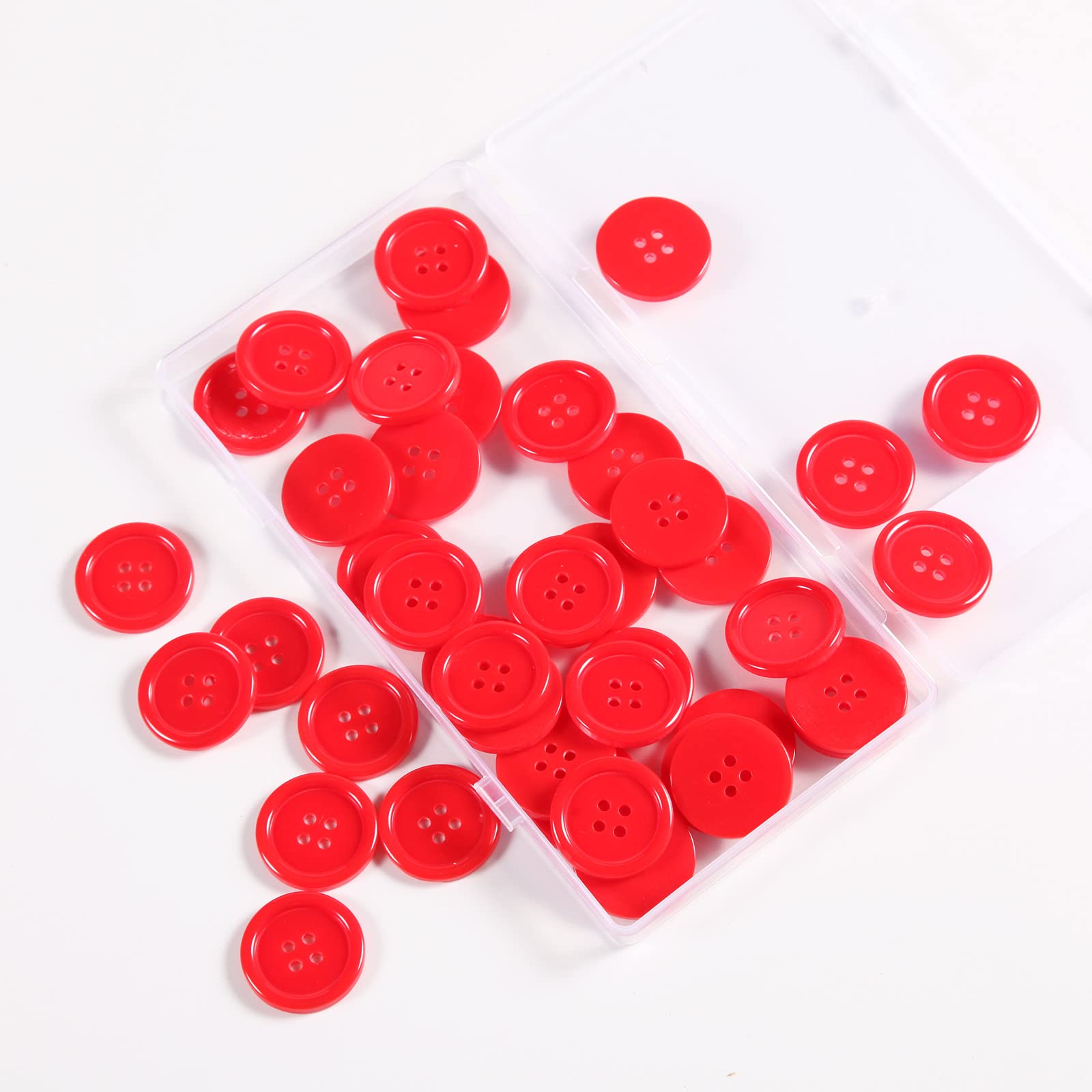 60pcs 1 Inch (25mm) Red Plastic Resin Sewing Buttons - 4 Hole Flatback Large Buttons for DIY Crafts, Clothing, and Home Decor | Perfect for Sewing Projects, Scrapbooking, and Handmade Accessories