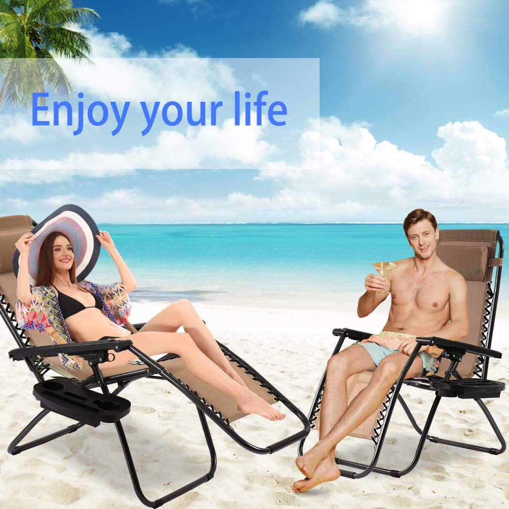 **Premium Zero Gravity Reclining Chair Set of 2 - Adjustable Outdoor Lounge Chairs with Pillows & Cup Holders for Patio, Backyard, Poolside, Beach, Garden, Deck - Perfect for Relaxing, Sunbathing & Lounging**