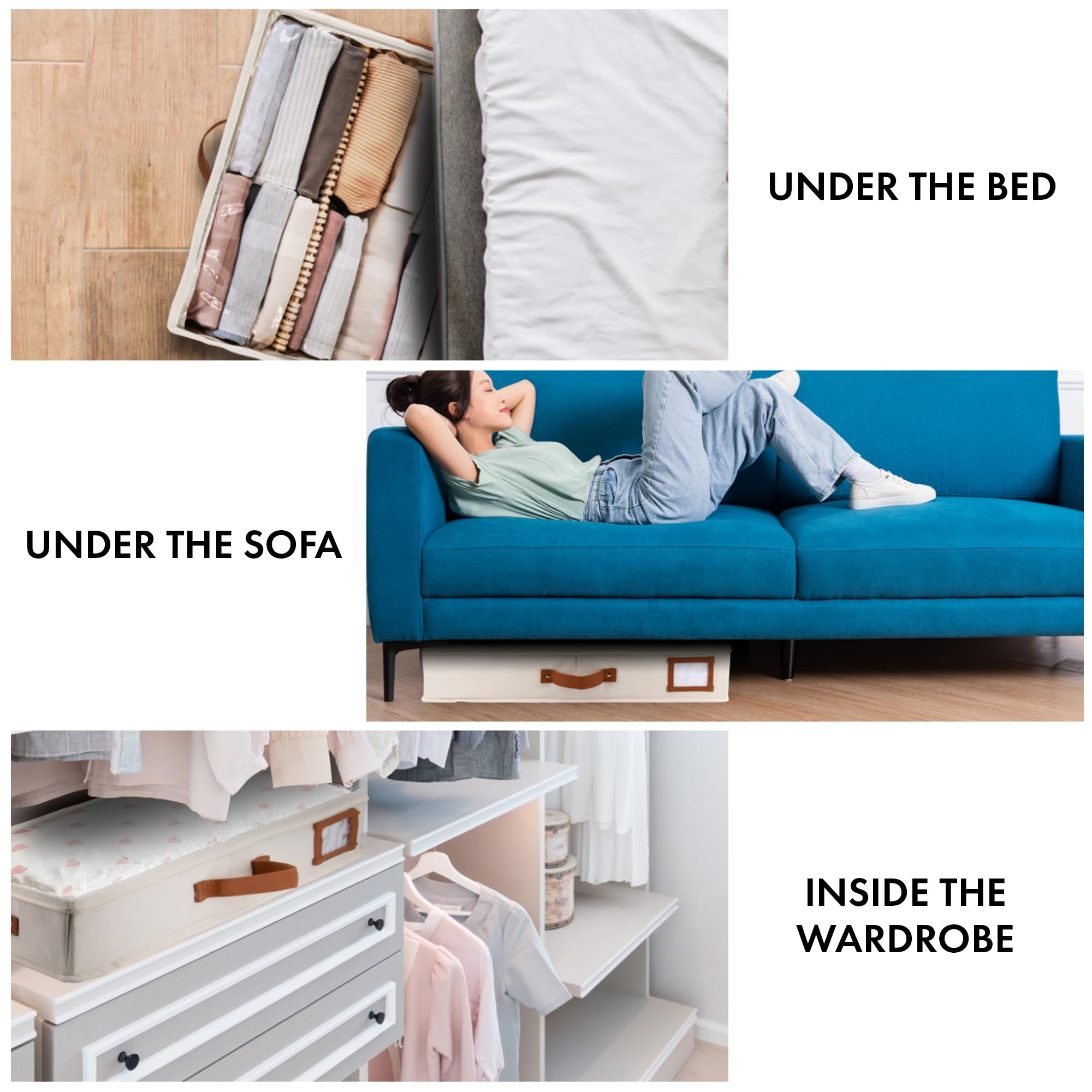 HOMELUX THEORY 2-Piece Under Bed Storage Containers with Lids - Medium Underbed Drawer Organizer for Clothes, Blankets, Shoes & Fabric (Ivory) | Space-Saving Bedroom Storage Solution for Small Spaces & Closet Organization
