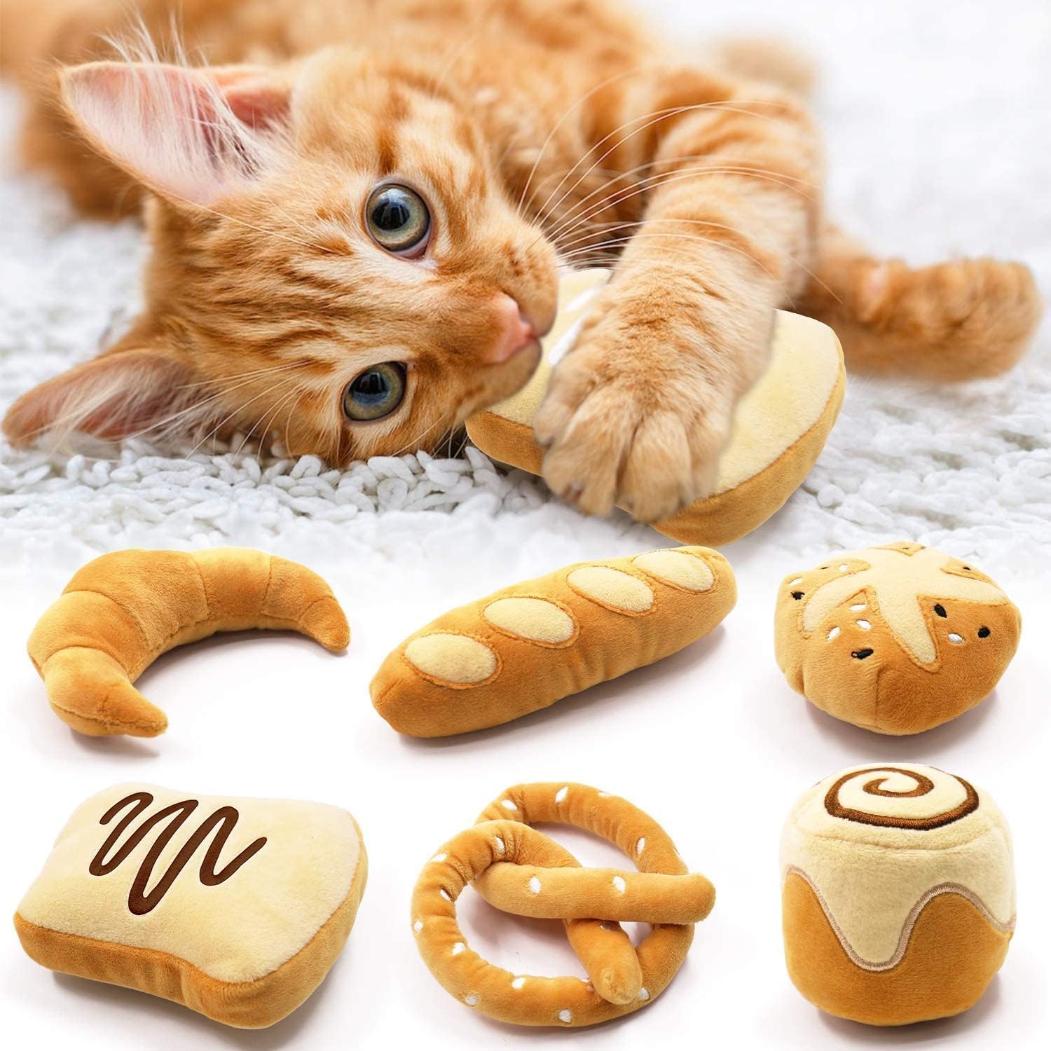 Premium Catnip Toys for Indoor Cats - Interactive Kitten Chew, Bite & Kick Toys (Baguette, Croissant, Pretzel, Toast, Cinnamon Roll Plush) - Best Cat Lover Gifts & Pet Birthday Presents - Perfect for Playtime, Training & Stress Relief