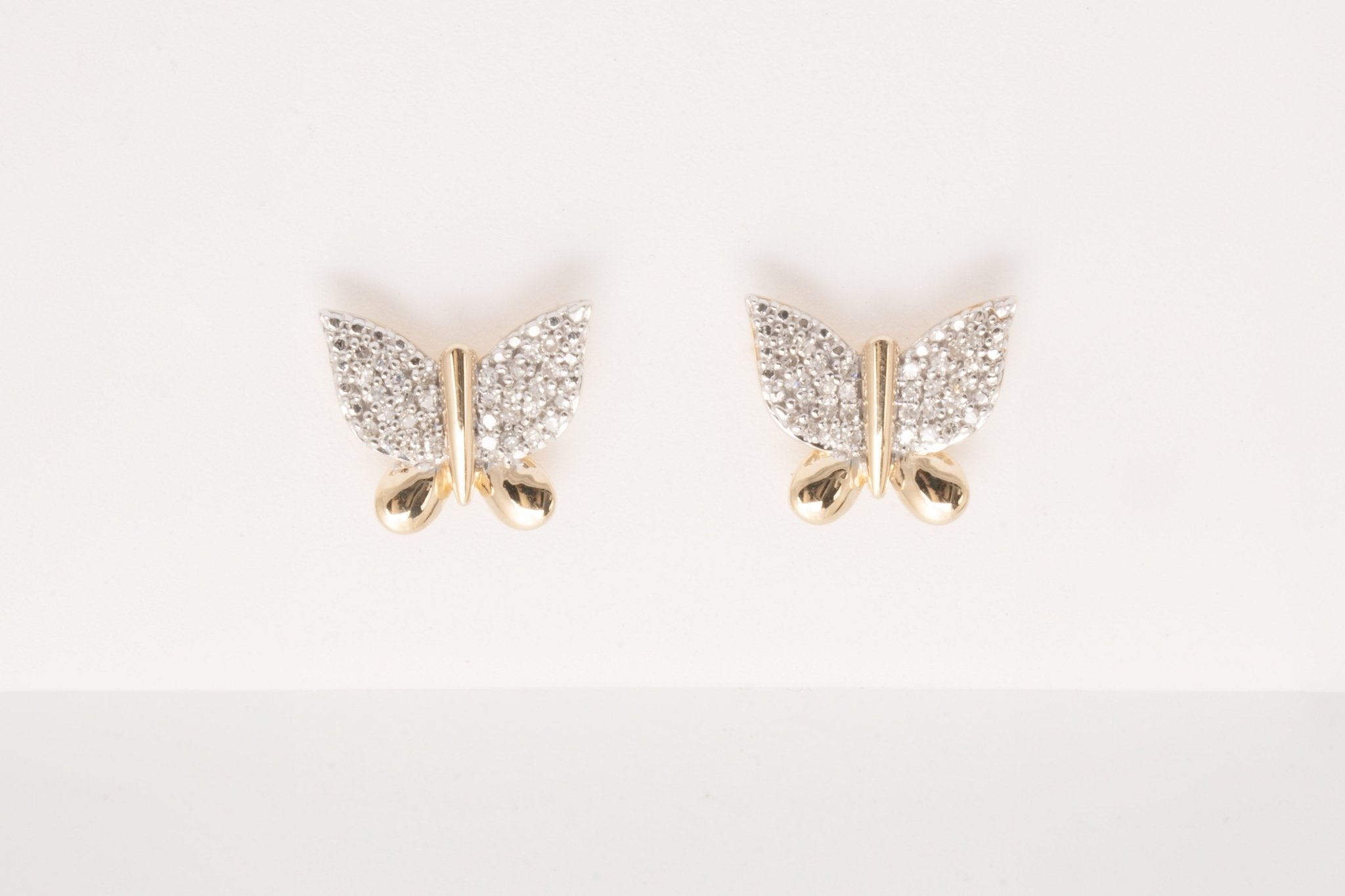 10k Yellow Gold Diamond Butterfly Earrings for Women - Elegant Dainty Stud Earrings for Everyday Wear, Gift for Her, Birthday, Anniversary, Valentine's Day