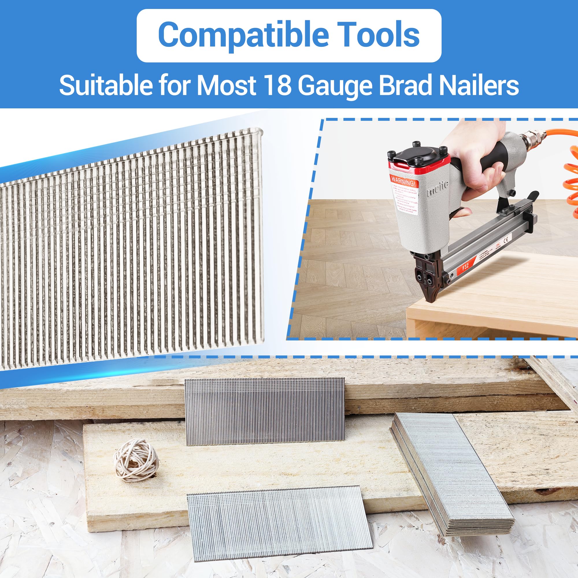 18 Gauge Stainless Steel Brad Nails 3/4 Inch - 304 Stainless Steel Finishing Nails for Pneumatic & Electric Nail Guns (2,000 Count) - Perfect for Trim Work, Cabinetry, Furniture & DIY Projects