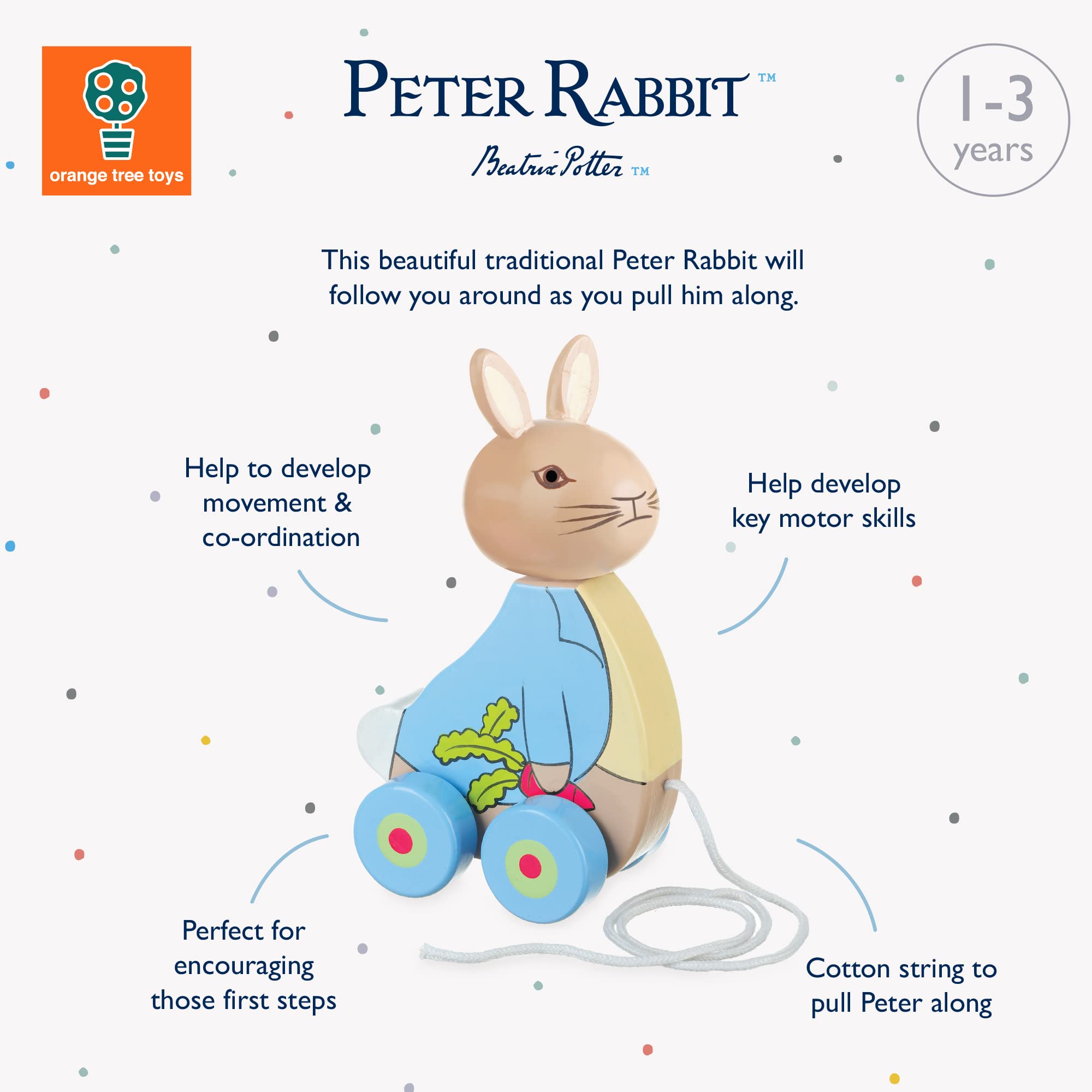 Peter Rabbit Wooden Pull Along Toy for Toddlers - Classic Pull Toy for Kids, Perfect for Indoor Play, Outdoor Walks & Early Childhood Development