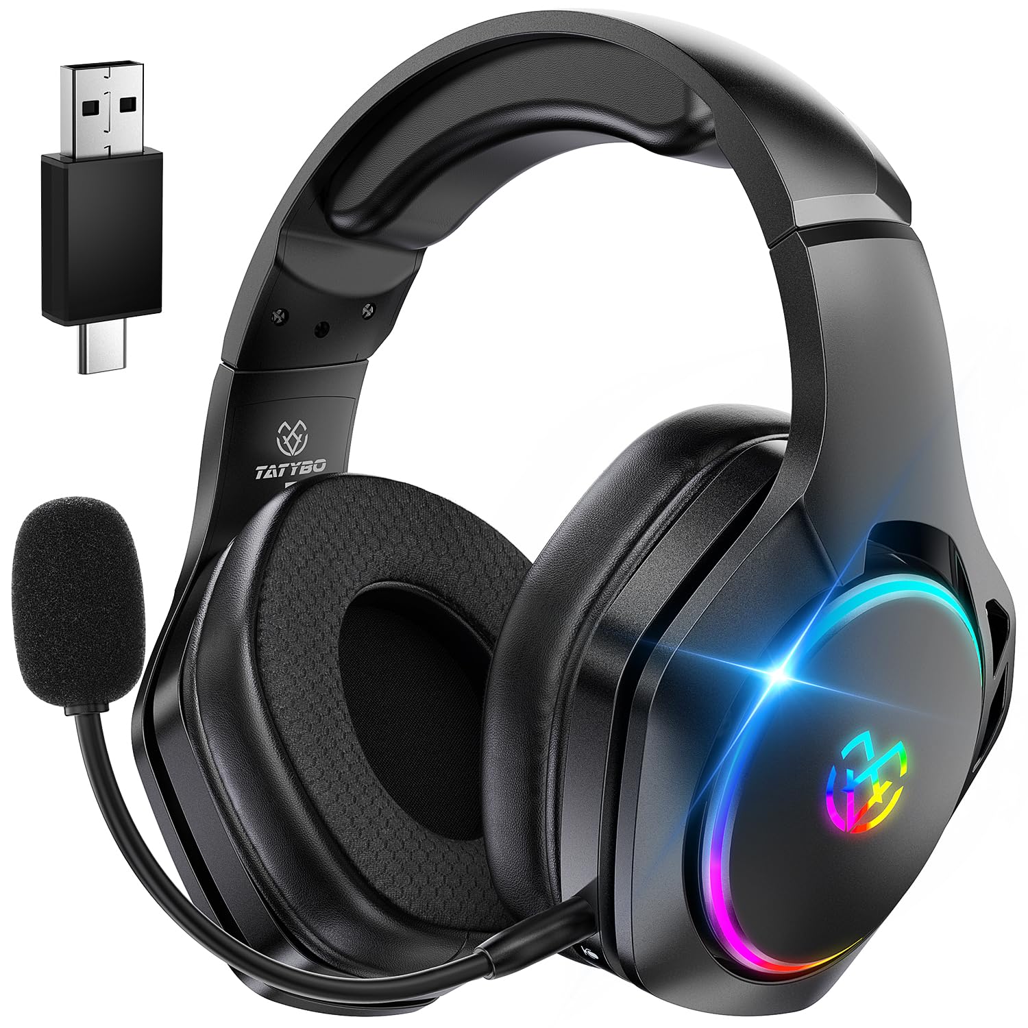 Wireless Gaming Headset with Microphone Noise Cancellation & 7.1 Surround Sound - Bluetooth/USB Compatible for PS5, PC, PS4, Switch - 35H Battery & Breathable Ear Cups - Perfect for Competitive Gaming & Online Meetings