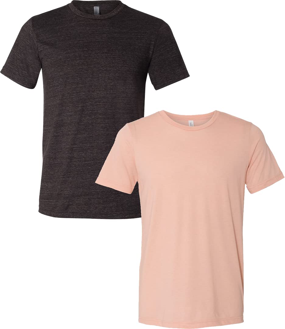 Bella Canvas Unisex Crew Neck Triblend Short Sleeve T-Shirt - Soft Comfortable Tee for Men & Women - XL Size - Charcoal Peach Color - Perfect for Casual Wear, Gym & Everyday Outfits