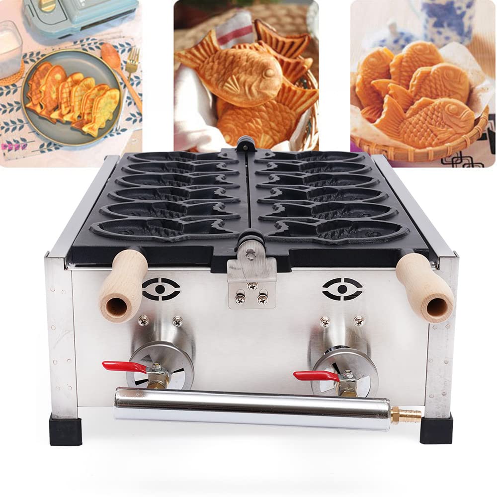 Commercial Taiyaki Maker Machine - Japanese Fish-Shaped Waffle Iron with Non-Stick Surface - 6 Cavity LPG Gas Powered - Perfect for Street Food Stalls, Festivals & Japanese Dessert Shops