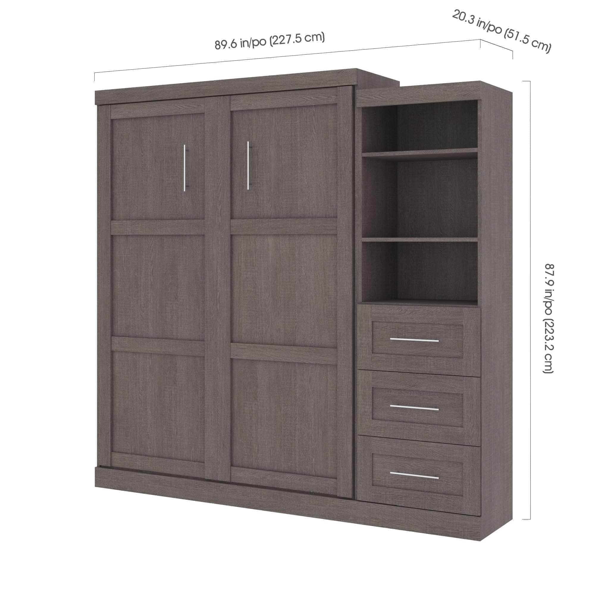 Queen Murphy Wall Bed with Storage Drawers - Space-Saving Foldable Bed for Small Rooms, Apartments & Guest Rooms (90