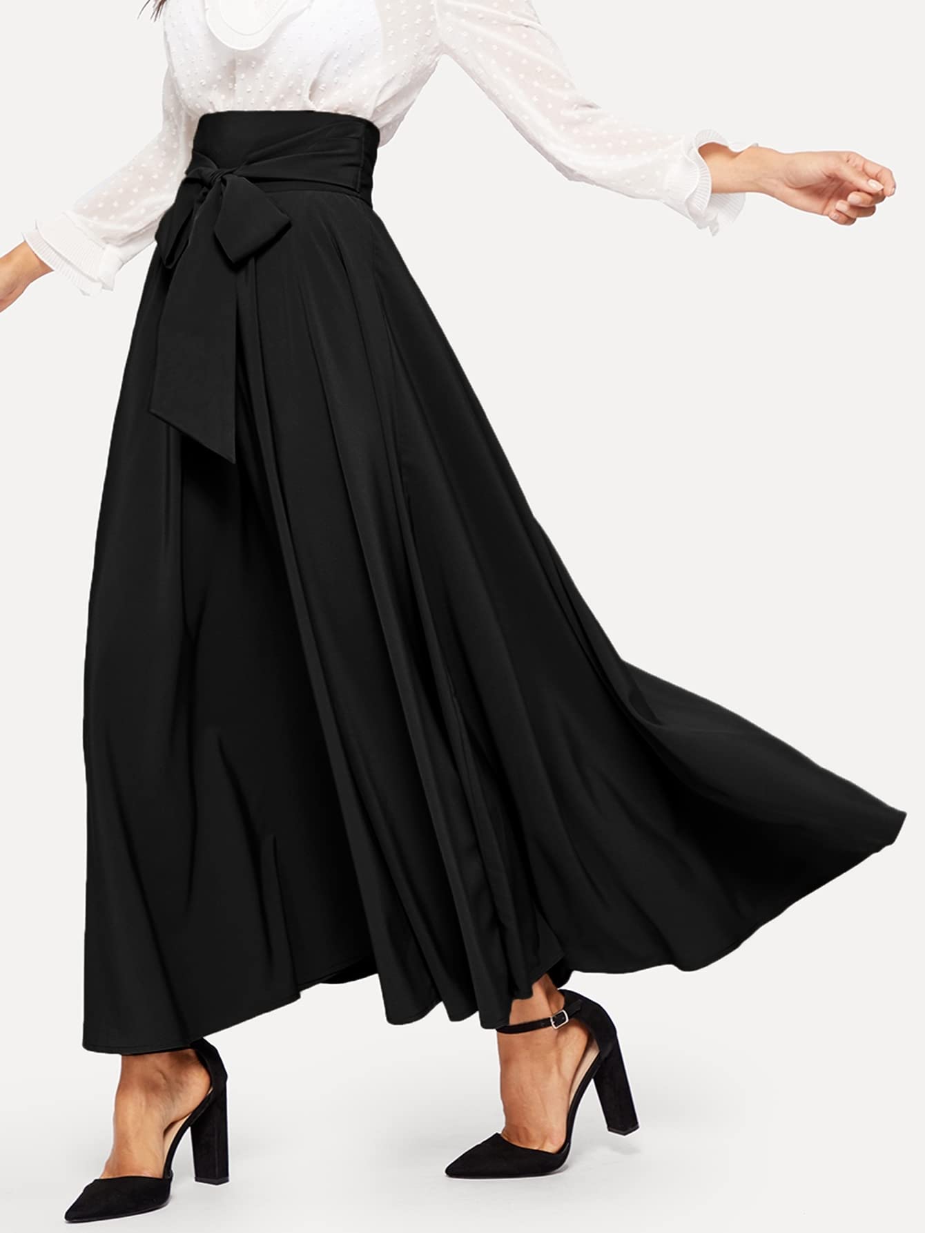 SweatyRocks Women's Elegant High Waist Flowy Maxi Skirt with Tie Front & Pleated Detail - Perfect for Casual Outings, Date Nights & Summer Vacations