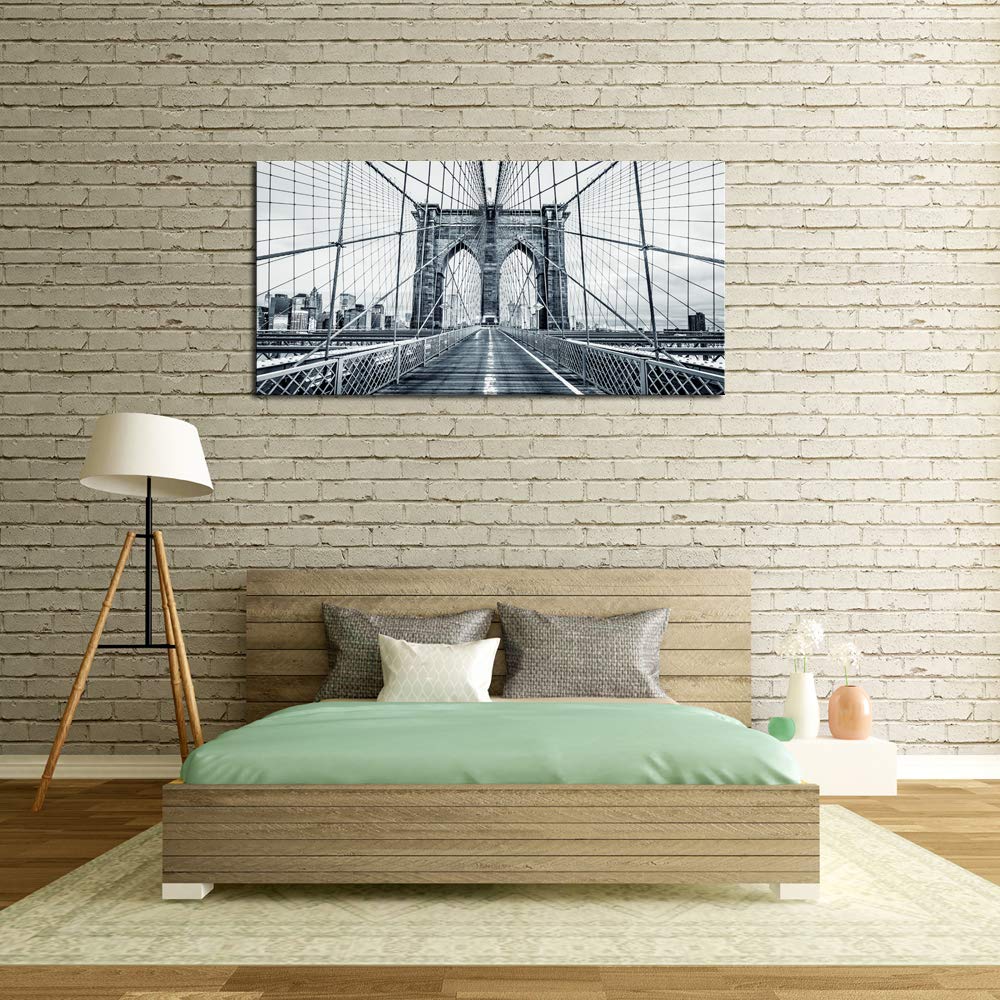 Black and White New York City Brooklyn Bridge Wall Art - Stretched & Framed Canvas Painting for Living Room, Office & Home Decor | DZL Art Q70775 | Perfect for Urban Style Interiors & Gift Giving