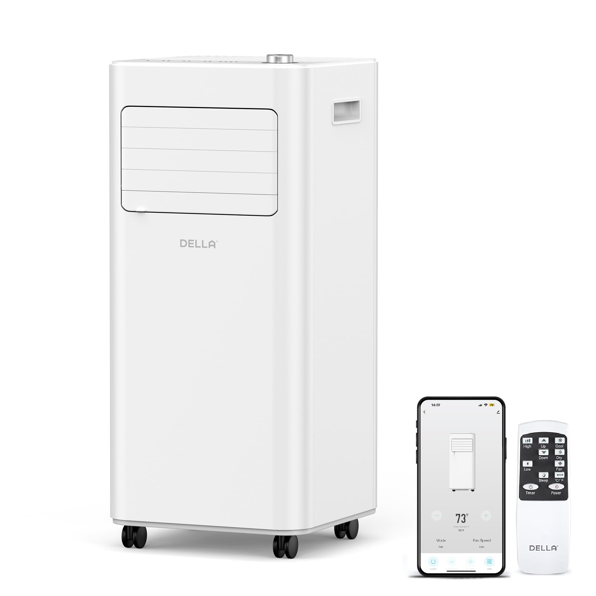 DELLA 10,000 BTU Smart Portable Air Conditioner - Cools Rooms Up to 250 Sq.Ft - WiFi & Alexa Compatible - Built-in Dehumidifier - Remote Control - Ideal for Bedrooms, Home Offices & Small Apartments