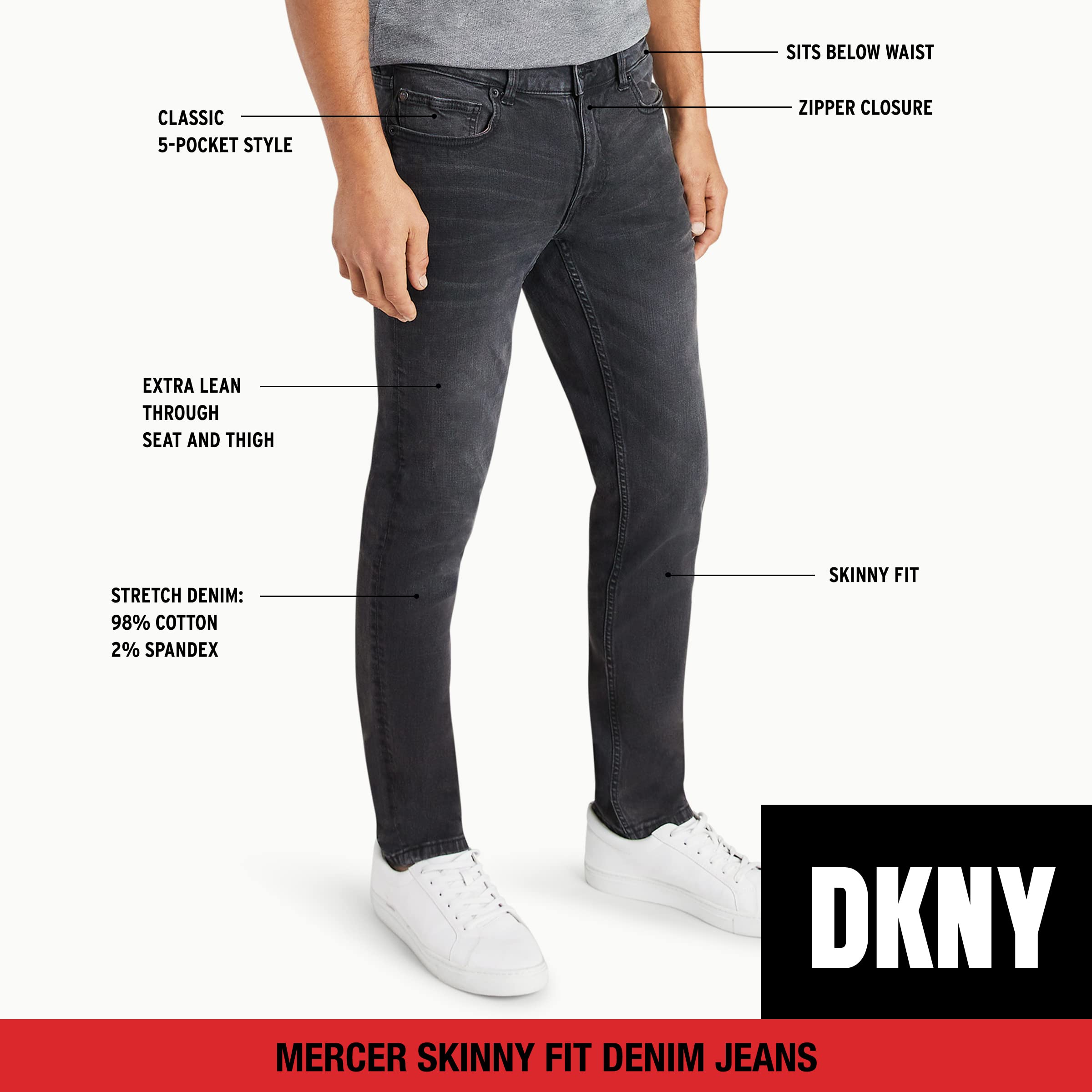 DKNY Men's Mercer Skinny Denim Jeans - Slim Fit Stretch Jeans for Men | Comfortable & Stylish for Casual Wear, Office & Night Out