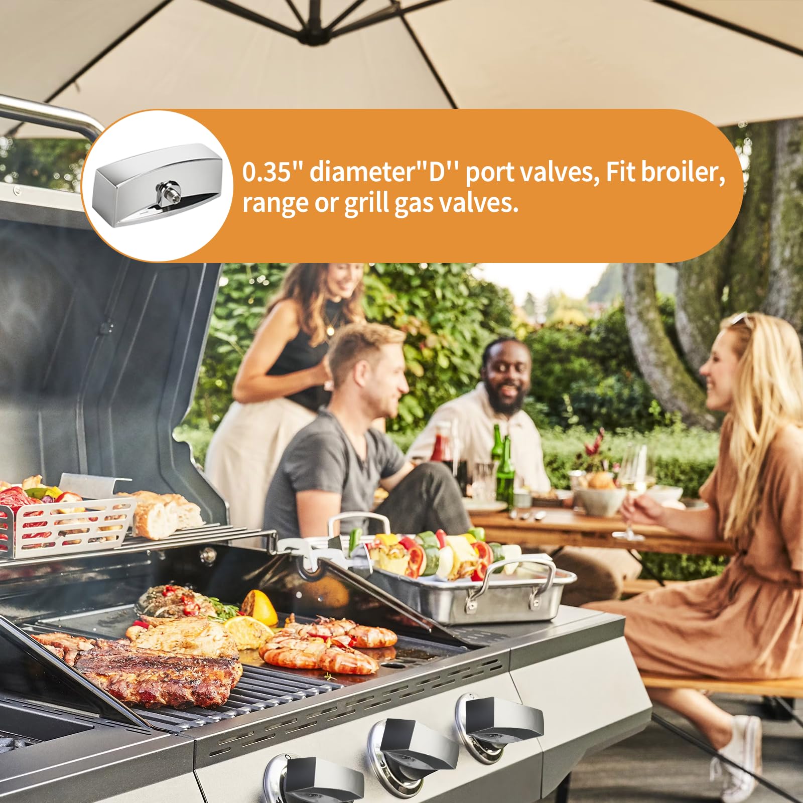 4-Pack Premium Chrome Range Valve Knobs - Compatible with Oven, Stove & Gas Stove, D-Shape Control Valve Replacement for Commercial Grills | Durable, Heat-Resistant for Home Kitchen & Restaurant Use