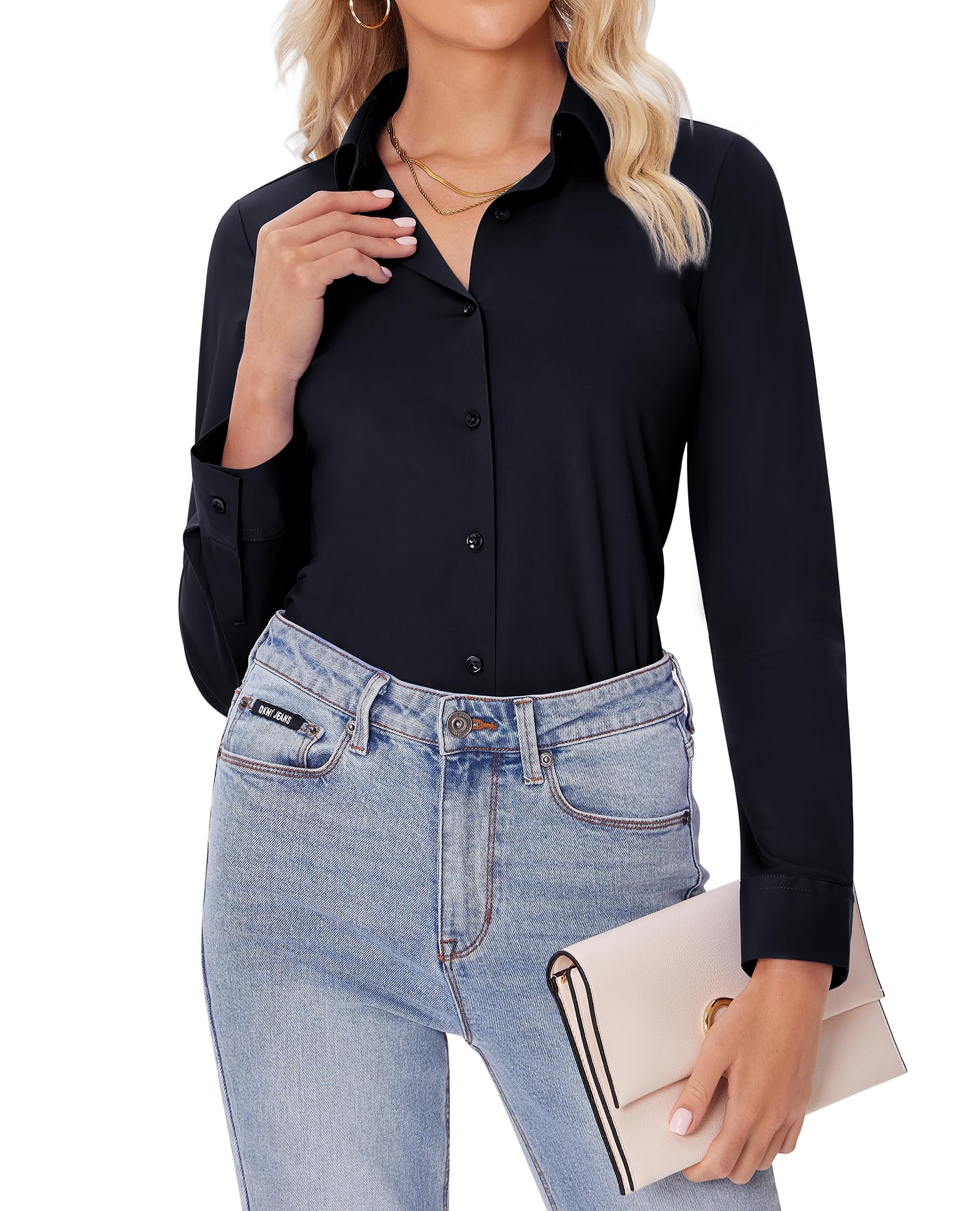 Siliteelon Women's Slim Fit Long Sleeve Stretch Button Down Shirt - Wrinkle Free Office Blouse & Professional Work Shirt - Perfect for Business Casual, Corporate Meetings & Formal Office Wear