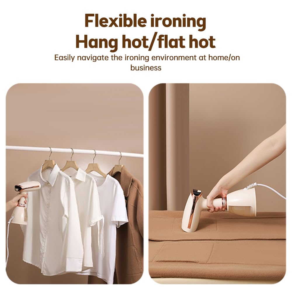 1500W Portable Handheld Clothes Steamer - Fast 20-Second Heat Up, Wrinkle Remover for All Fabrics with Detachable Water Tank & Fabric Brush (Champagne Gold) | Perfect for Travel, Home Use, and Professional Garment Care