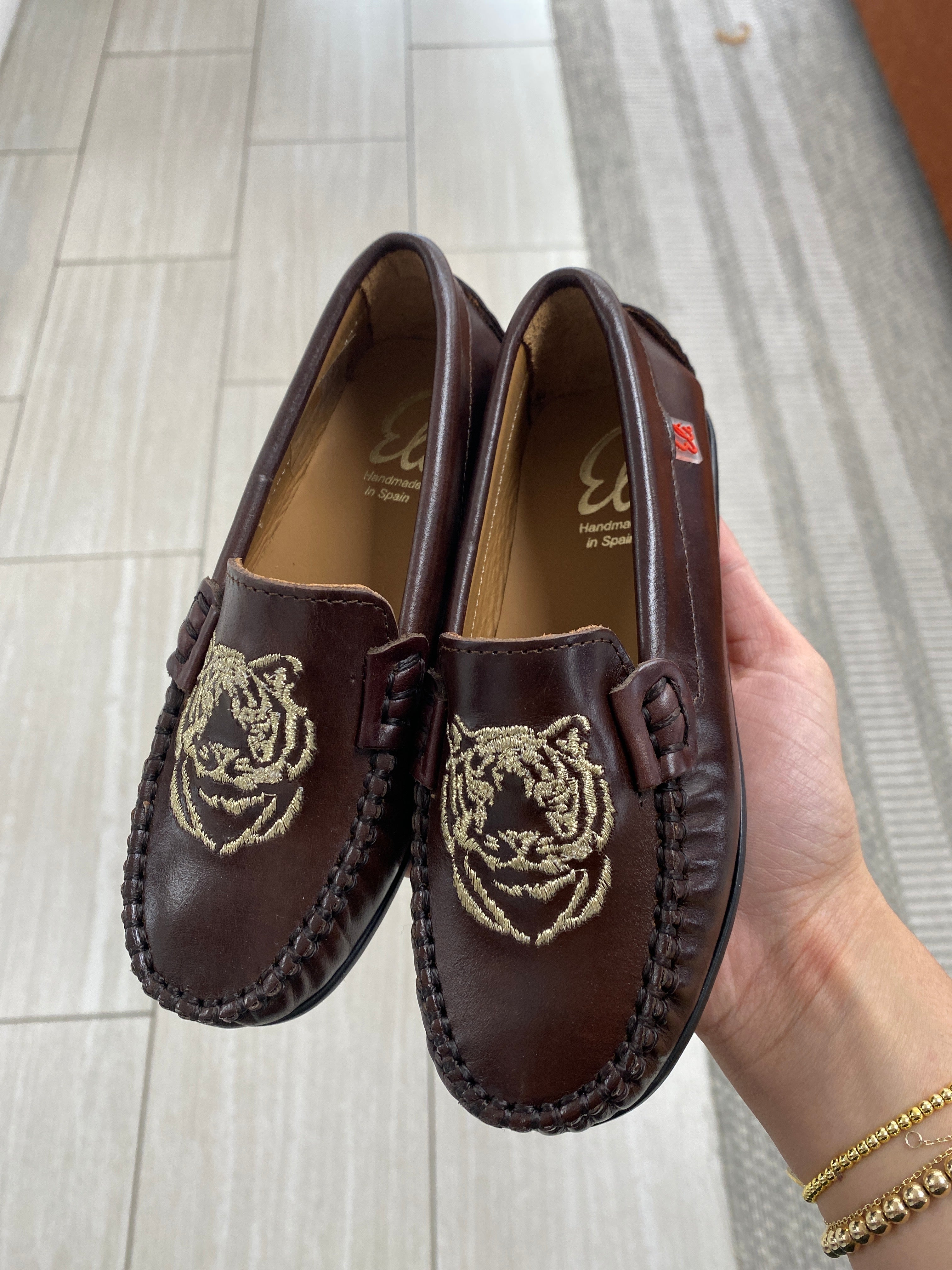 Brown Tiger Embroidered Loafers for Men - Casual Slip-On Shoes with Animal Print Design - Perfect for Office, Travel and Daily Wear