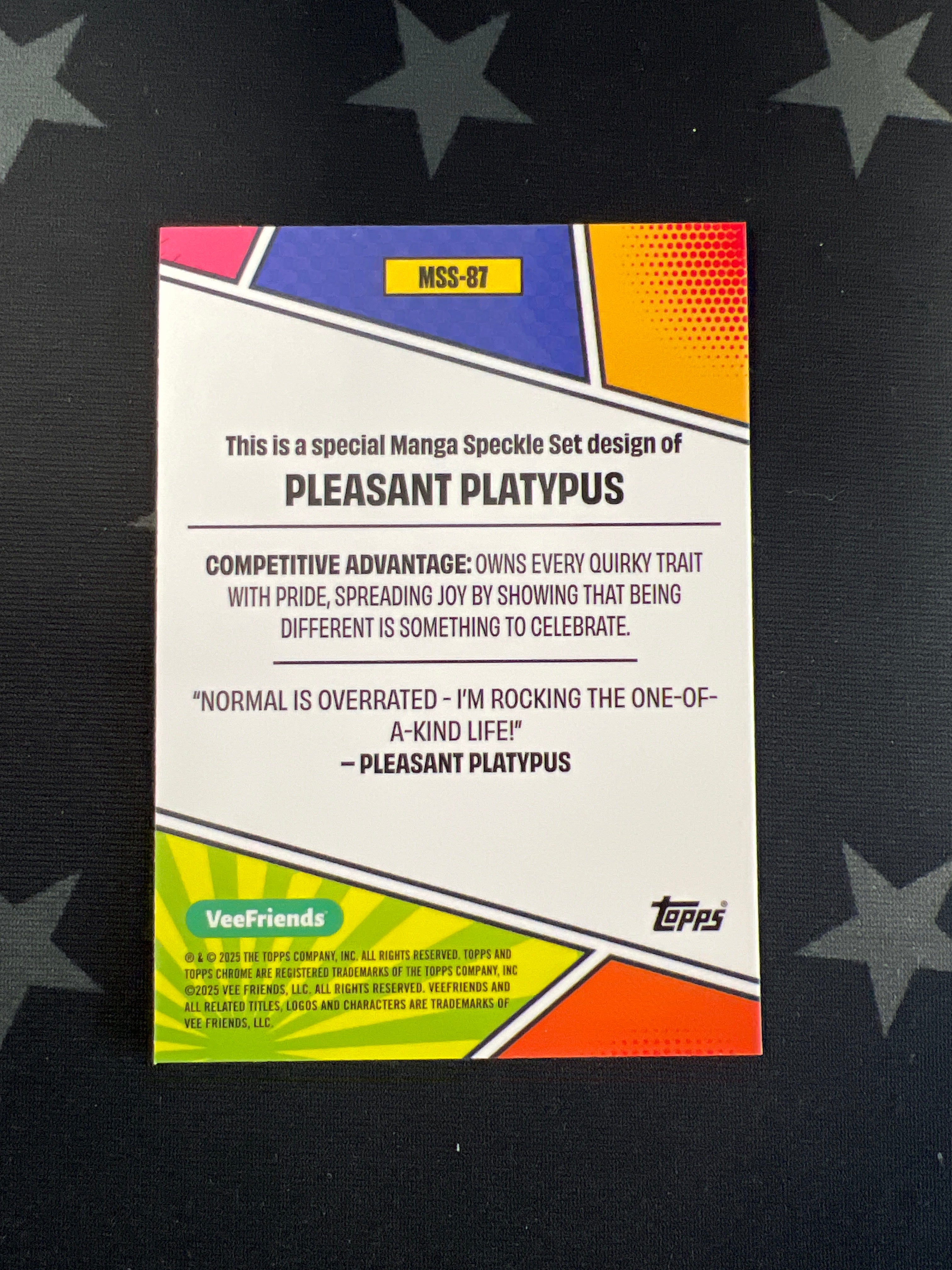 2025 Topps Chrome VeeFriends Pleasant Platypus #MMS 87 Manga Speckle Trading Card - Rare Collectible for Anime Fans & Card Game Enthusiasts - Perfect for Display, Trading, and Gaming Events