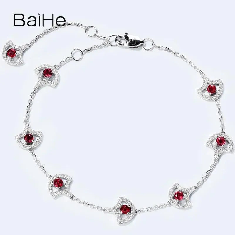 14K White Gold Natural Ruby Leaf Bracelet for Women - 0.8CT Genuine Ruby Jewelry, Elegant Engagement Gift & Fine Jewelry Piece - Perfect for Weddings, Anniversaries & Special Occasions