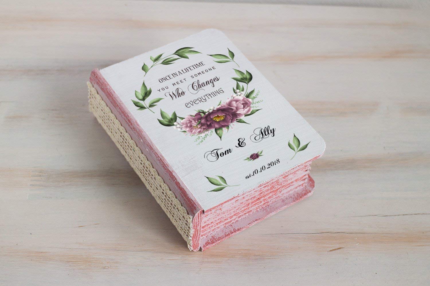 Ivory Wedding Ring Box with Floral Wreath - Personalized Engagement Ring Holder for Bride & Groom - Elegant Ring Bearer Box with Roses for Spring Weddings & Proposals