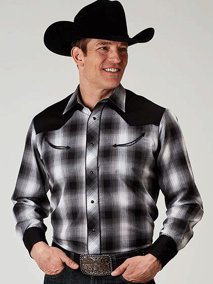 Roper Men's Long Sleeve Western Plaid Shirt - Black 01 001 0087 3005 | Casual Cowboy Style Shirt for Ranch Work, Rodeo & Outdoor Adventures