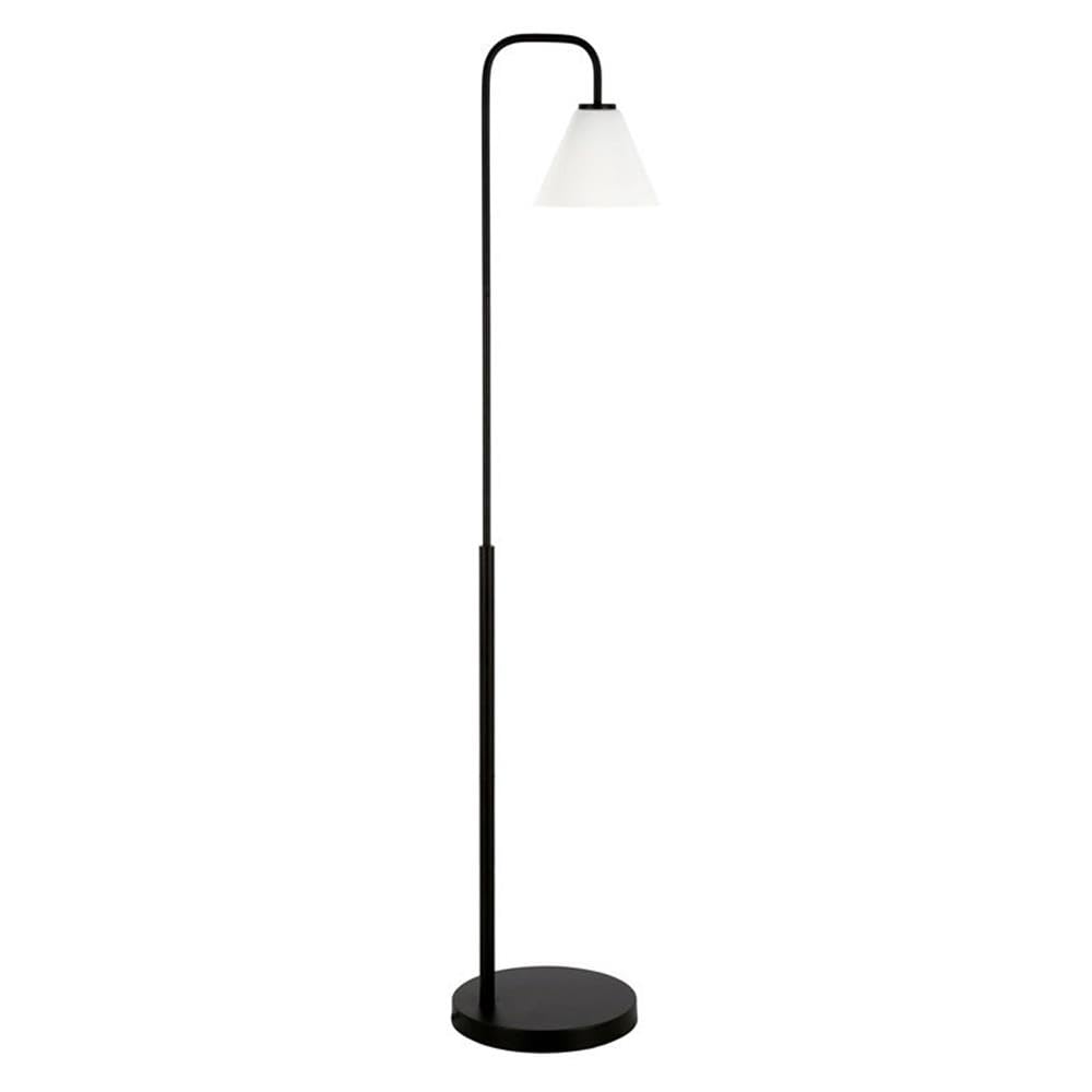 Henderson Arc Floor Lamp with Glass Shade - Blackened Bronze & White Milk Finish - Modern Living Room Lighting for Bedroom, Office & Reading Nook