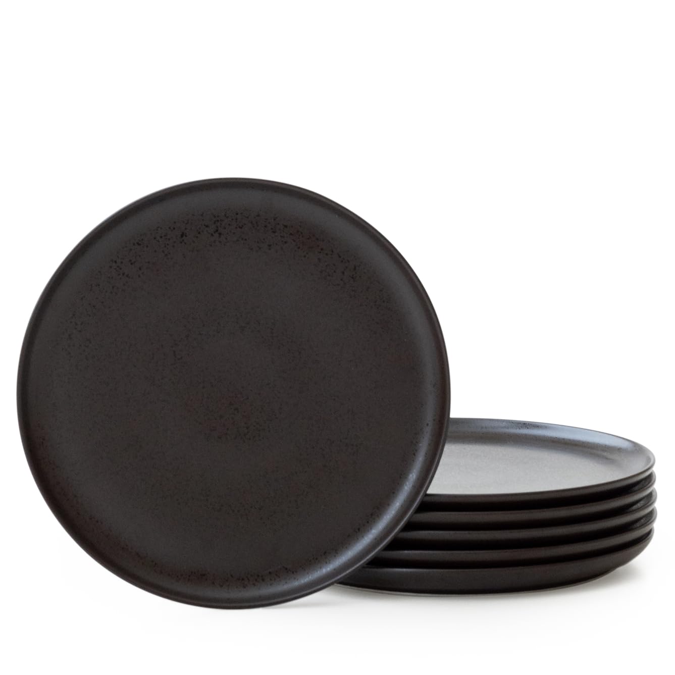 WENSHUO 6-Piece Dinner Plates Set - Chip & Scratch Resistant Porcelain Plates (8.5 Inch, Ink Spot Brown) - Perfect for Everyday Dining, Dinner Parties & Restaurant Use