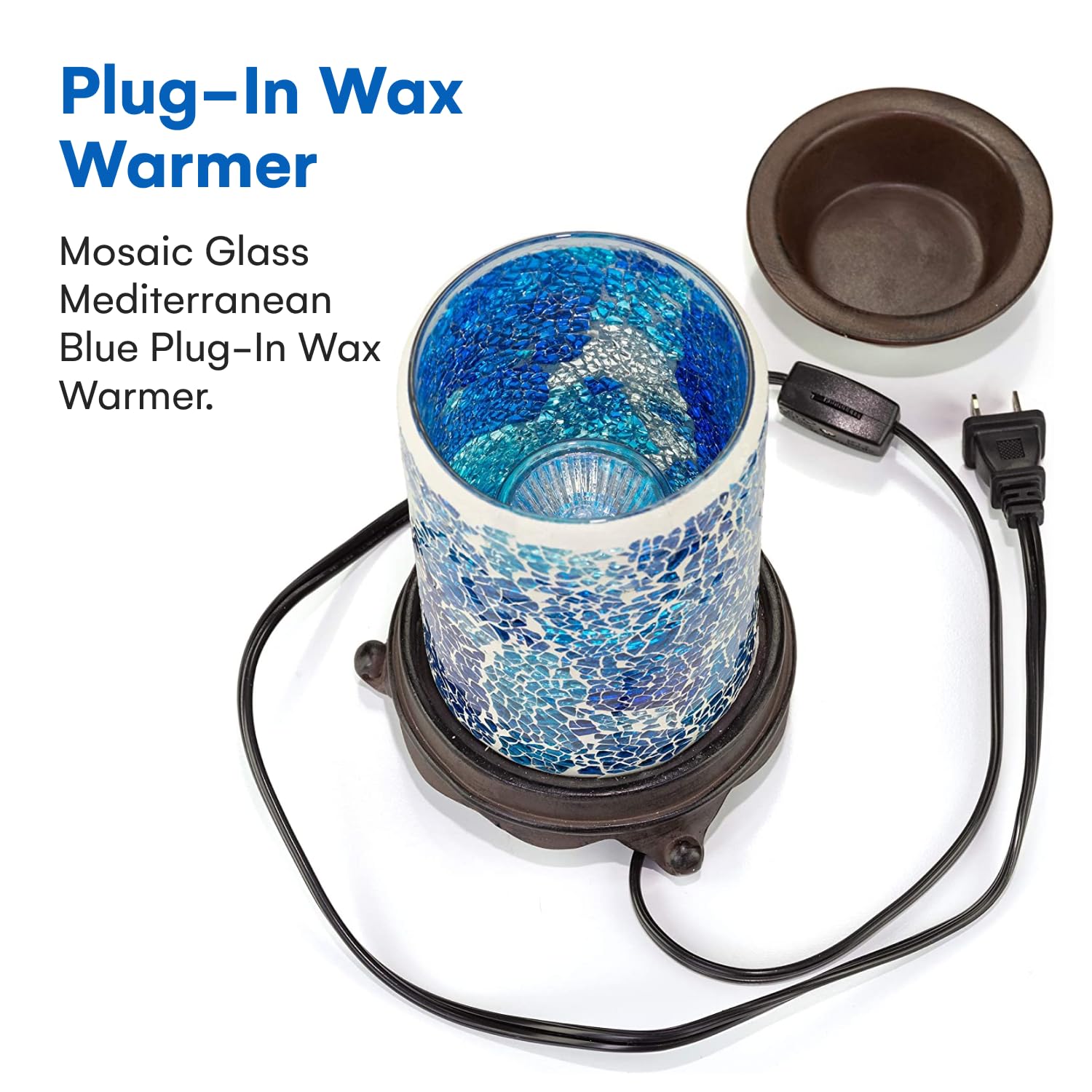 VP Home Wall Plug-in Wax Warmer - Mosaic Glass Mediterranean Blue Electric Scented Wax Melter for Essential Oils & Candle Tarts - Aromatherapy Diffuser & Night Light for Bedroom, Bathroom, Office Relaxation