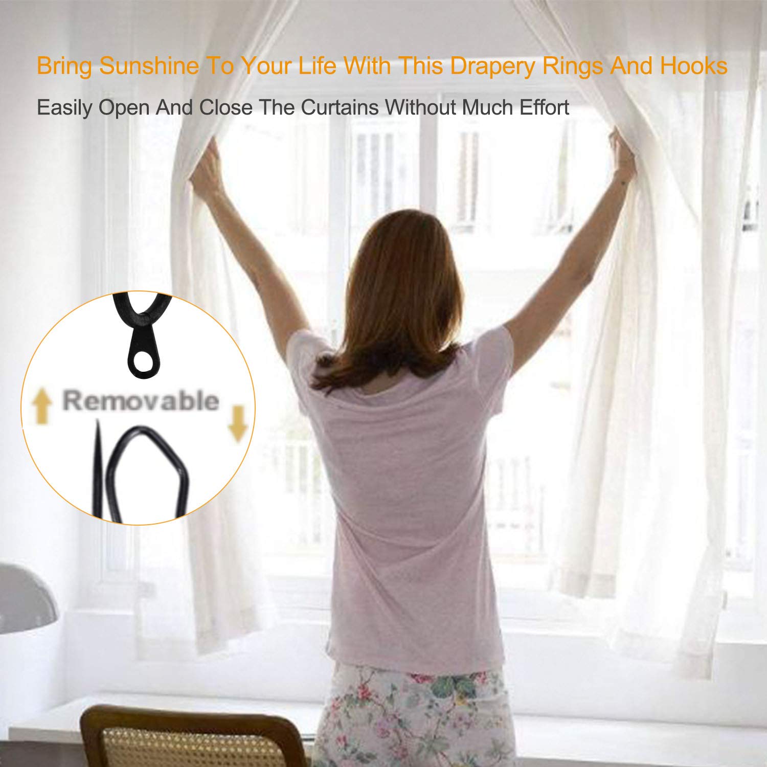60 Pcs Black Metal Curtain Rings with Eyelet & Drapery Hooks - 30mm Inner Diameter for Drapes, Sheer Curtains & Valances - Perfect for Home Decor & Window Treatments