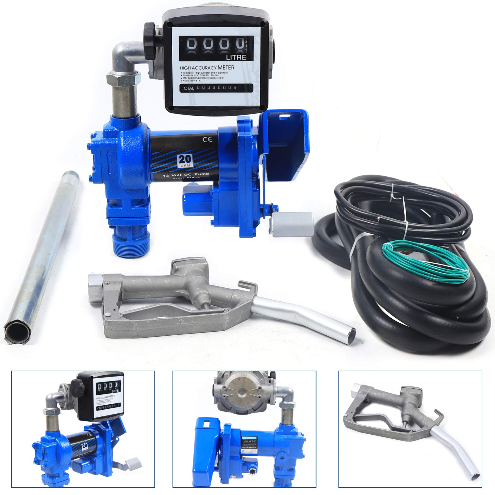 12V Diesel & Gasoline Explosion-Proof Transfer Pump - 265W 20GPM Fuel Dispenser with Flow Meter | Portable for Trucks, Boats, Farm Equipment & Emergency Fuel Transfer