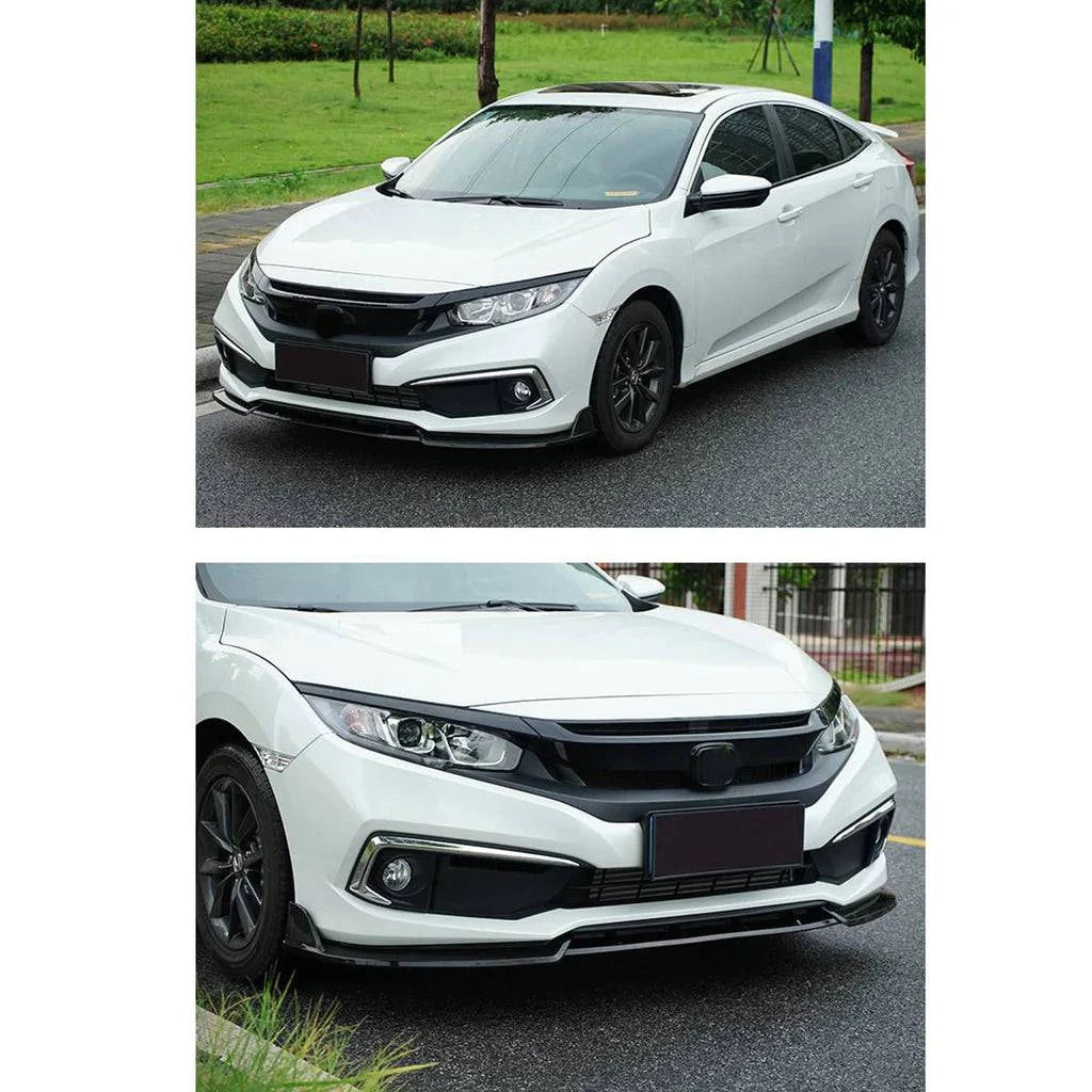 2019-2021 Honda Civic Sedan Front Bumper Lip Spoiler - IK Style 3-Piece Gloss Black/Carbon Fiber Design - Enhances Aerodynamics & Sporty Look for Daily Driving & Car Shows