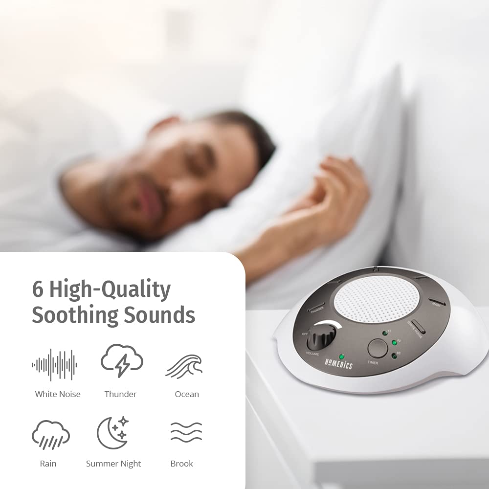 Homedics White Noise Sound Machine - Portable Sleep Therapy Device with 6 Soothing Nature Sounds, Auto-Off Timer | Perfect for Baby Nursery, Office Relaxation & Meditation (Blue & Gold)