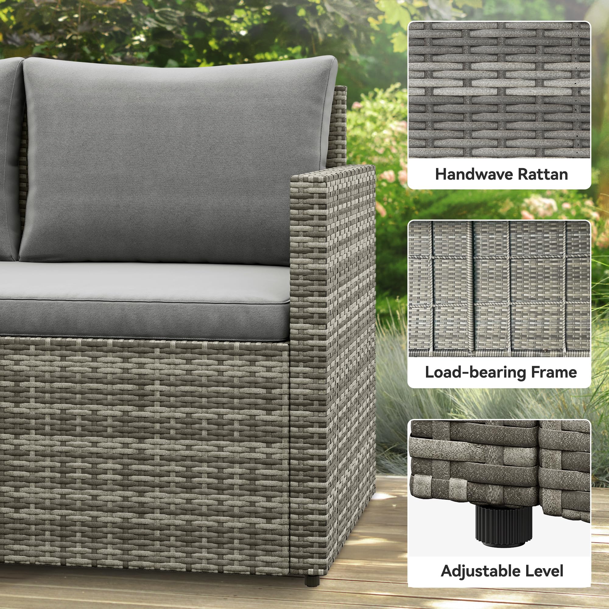 YITAHOME 6-Piece All-Weather Outdoor Patio Furniture Set - Gray Gradient Wicker Sectional Sofa with Lift-Top Coffee Table & Ottoman, Waterproof Garden Conversation Set for Backyard, Deck, Porch, Poolside | Perfect for Relaxing & Entertaining Guests