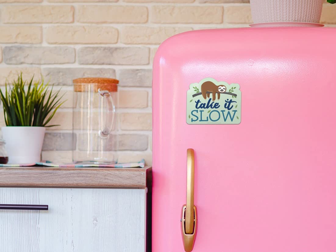 Flexible Sloth Car Magnet - Cute Fridge Magnet with Inspirational Quote - Perfect Gift for Kids & Office - Slow Down & Relax Decor for Vehicles, Home & Workspace