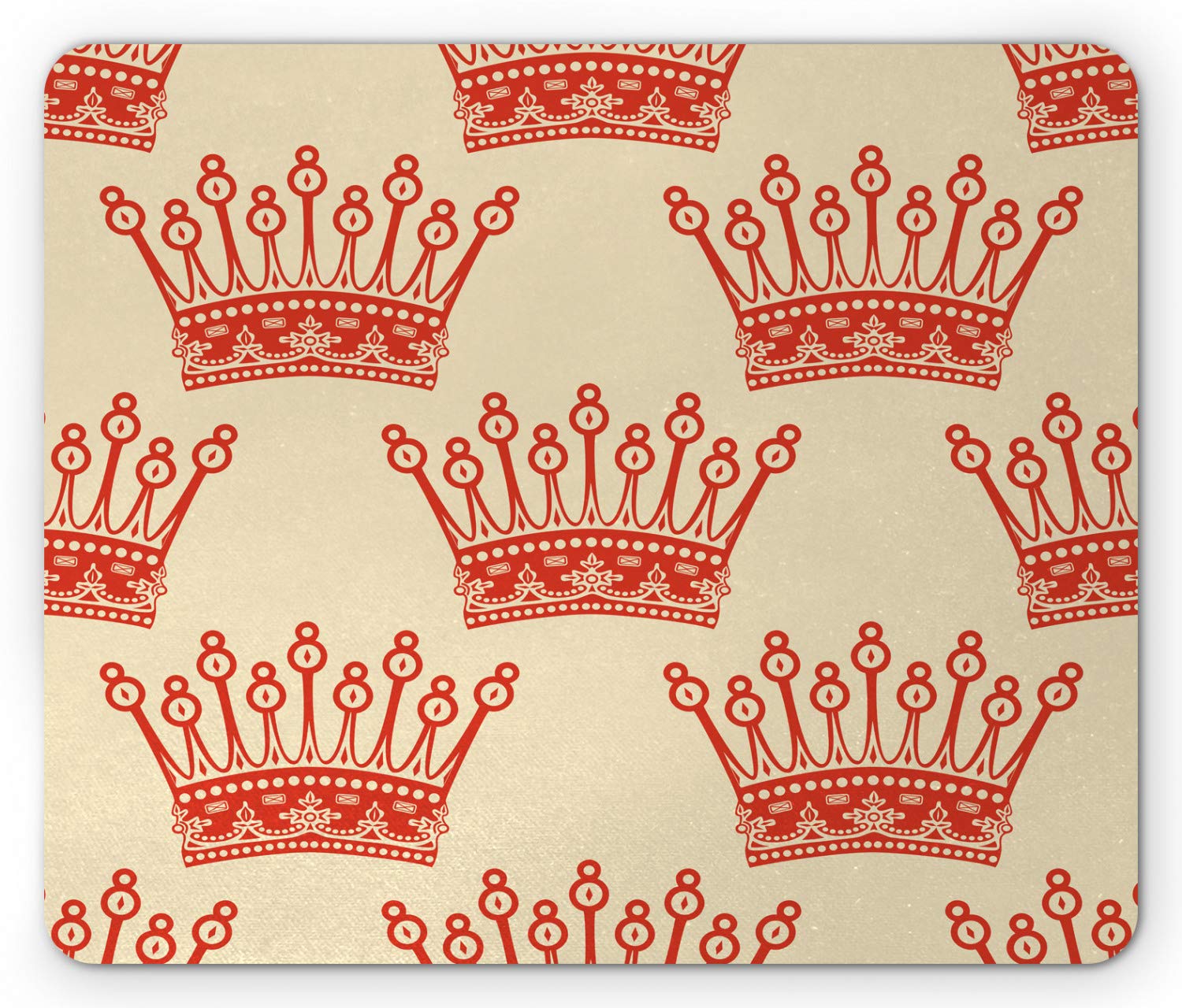 Ambesonne Queen Mouse Pad - Vintage Crowns Pattern, Imperial Nobility Design, Non-Slip Rubber Base, Standard Size (Grey/Yellow/Vermilion) - Perfect for Office, Gaming & Royal-Themed Decor