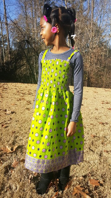 Stylish African Print Spaghetti Strap Dress in Green & Purple Dots - Perfect for Summer Parties, Beach Vacations and Casual Outings