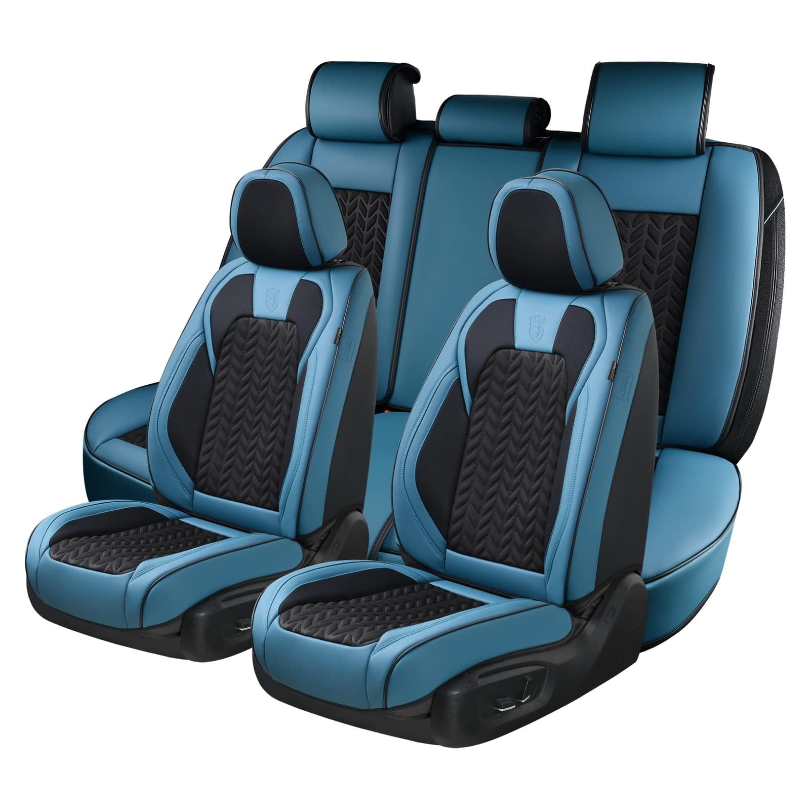 Breathable Faux Leather Car Seat Covers Full Set (5 Seats) - Universal Fit for Most Vehicles | Winter Protection & Comfort Cushion | Blue | Ideal for Daily Commute, Road Trips & Family Cars