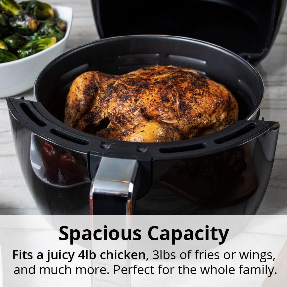 Aria 5 Quart Air Fryer with Non-Stick Ceramic Coating - Large Basket, Touchscreen Display, Auto Shutoff - BPA & Teflon Free, Dishwasher Safe - Includes Free Cookbook (Black) - Perfect for Healthy Frying, Roasting, Baking & Reheating Meals for Families