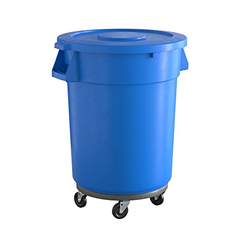 32 Gallon Blue Round Commercial Trash Can with Lid & Wheels - Heavy Duty Industrial Garbage Bin for Office, Restaurant, Warehouse & Outdoor Use