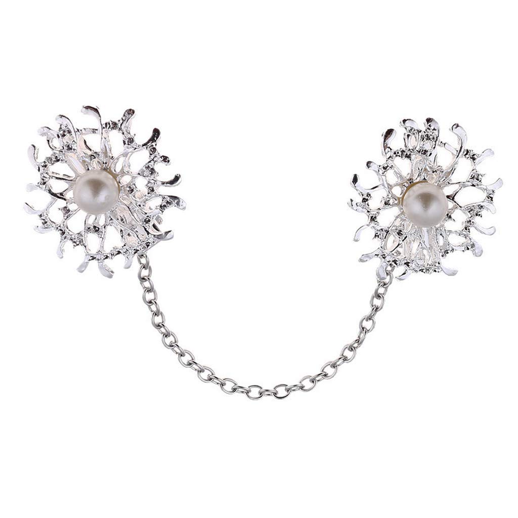 Vintage Pearl Shawl Clips - Silver Cardigan Clasps for Sweaters & Scarves